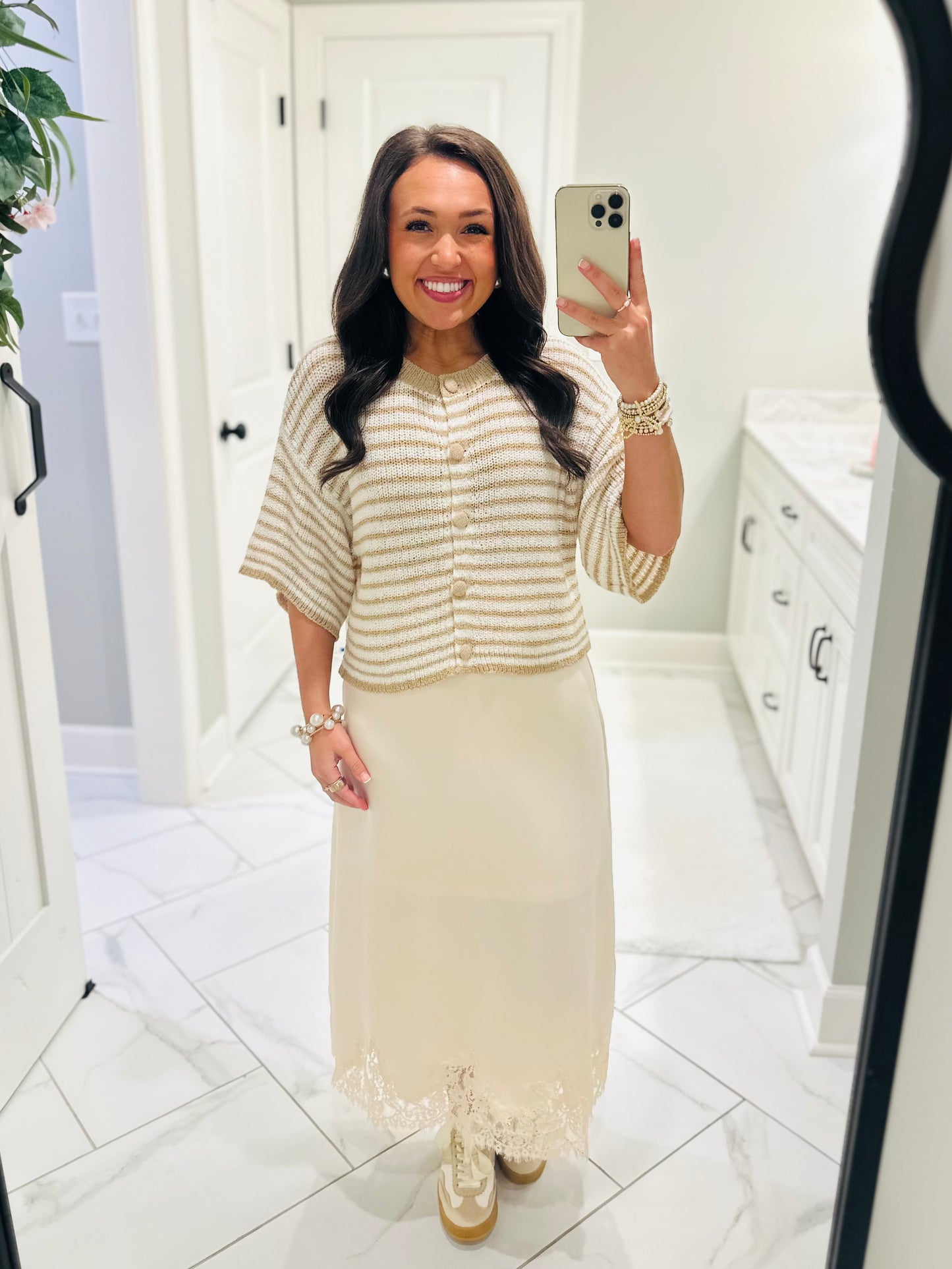 The Julie Taupe Striped Knit Top