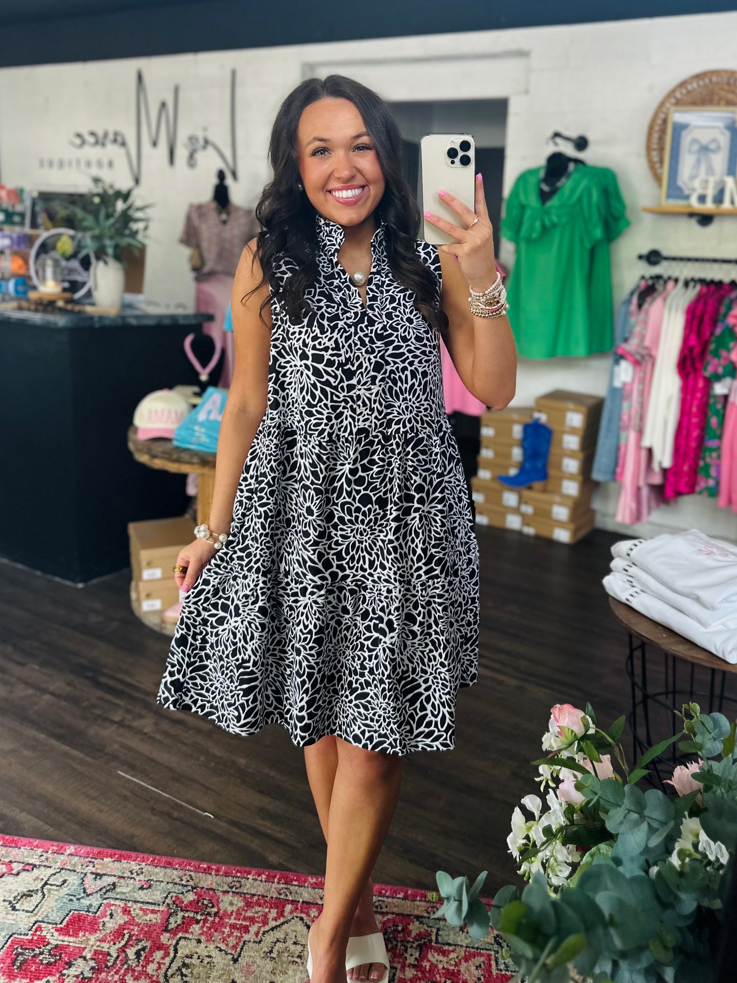 The Maia Black Floral Tiered Sleeveless Dress