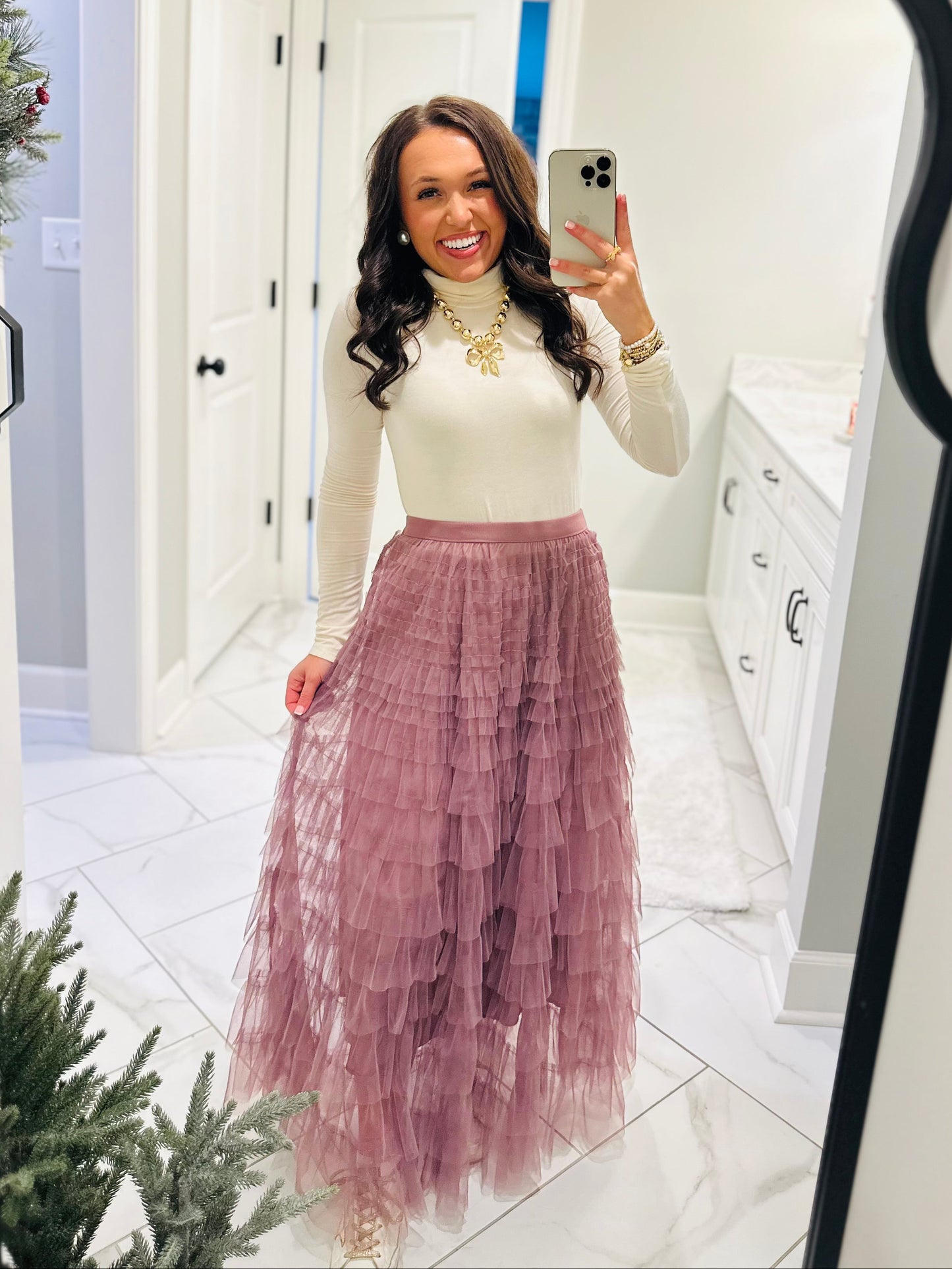 The Adeline Mauve Ruffle Tulle Tiered Maxi Skirt