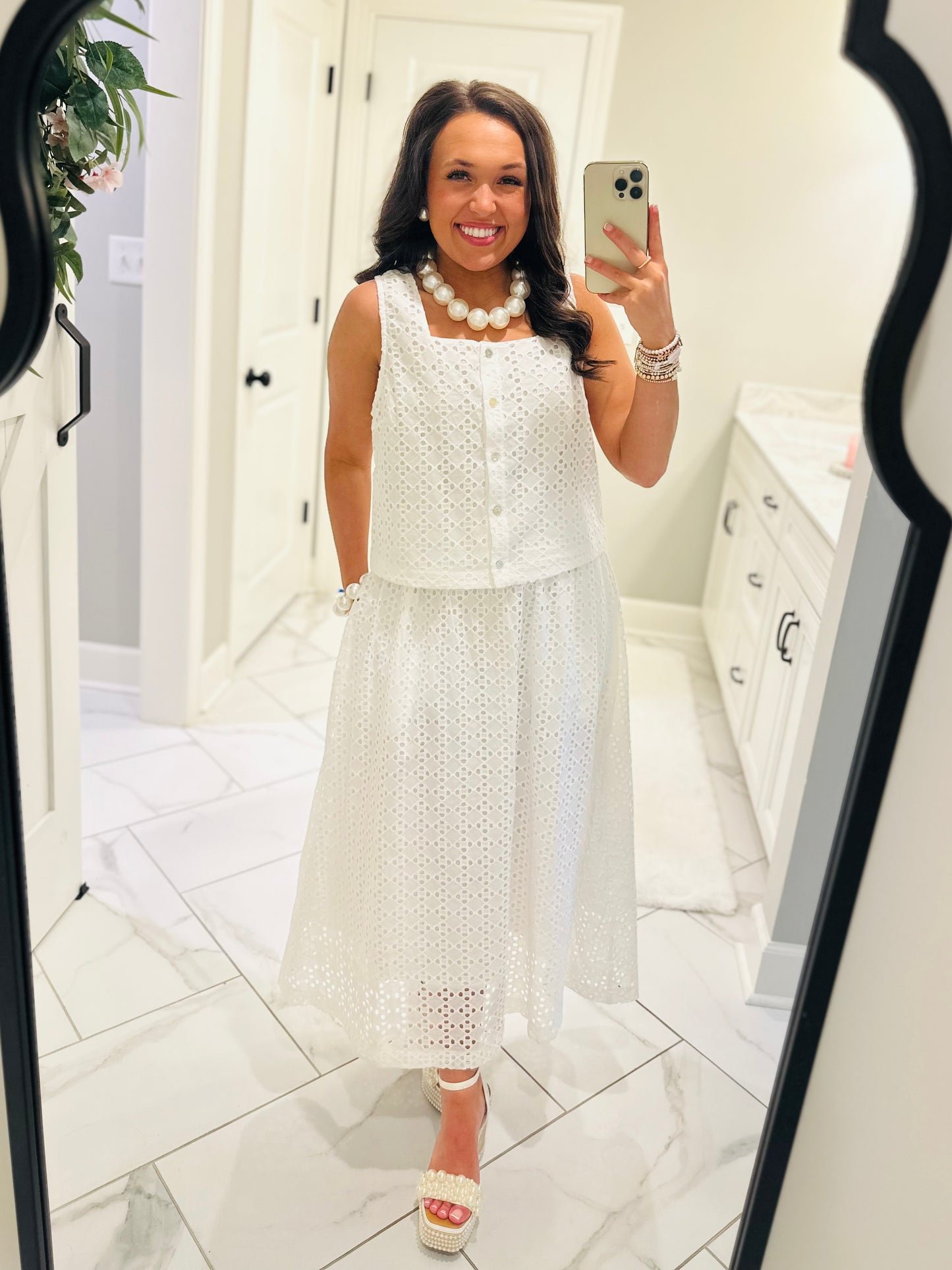 The Livi White Eyelet Top + Skirt Set