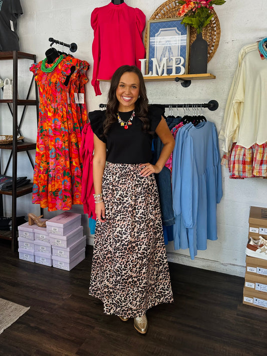 The Amber Leopard Print Midi Skirt