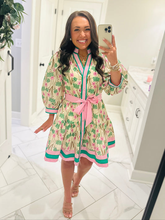 The Rory Pink + Green Floral Dress