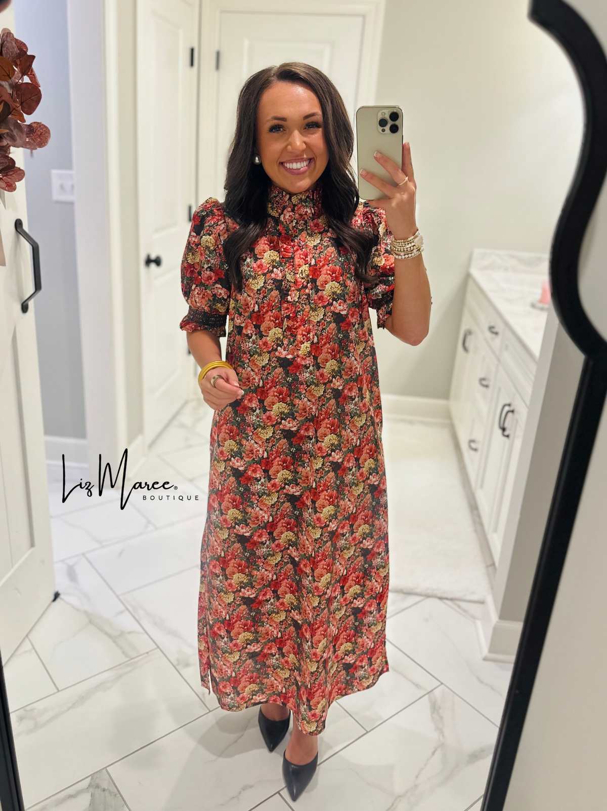 The Anabelle Brick Floral Midi Dress