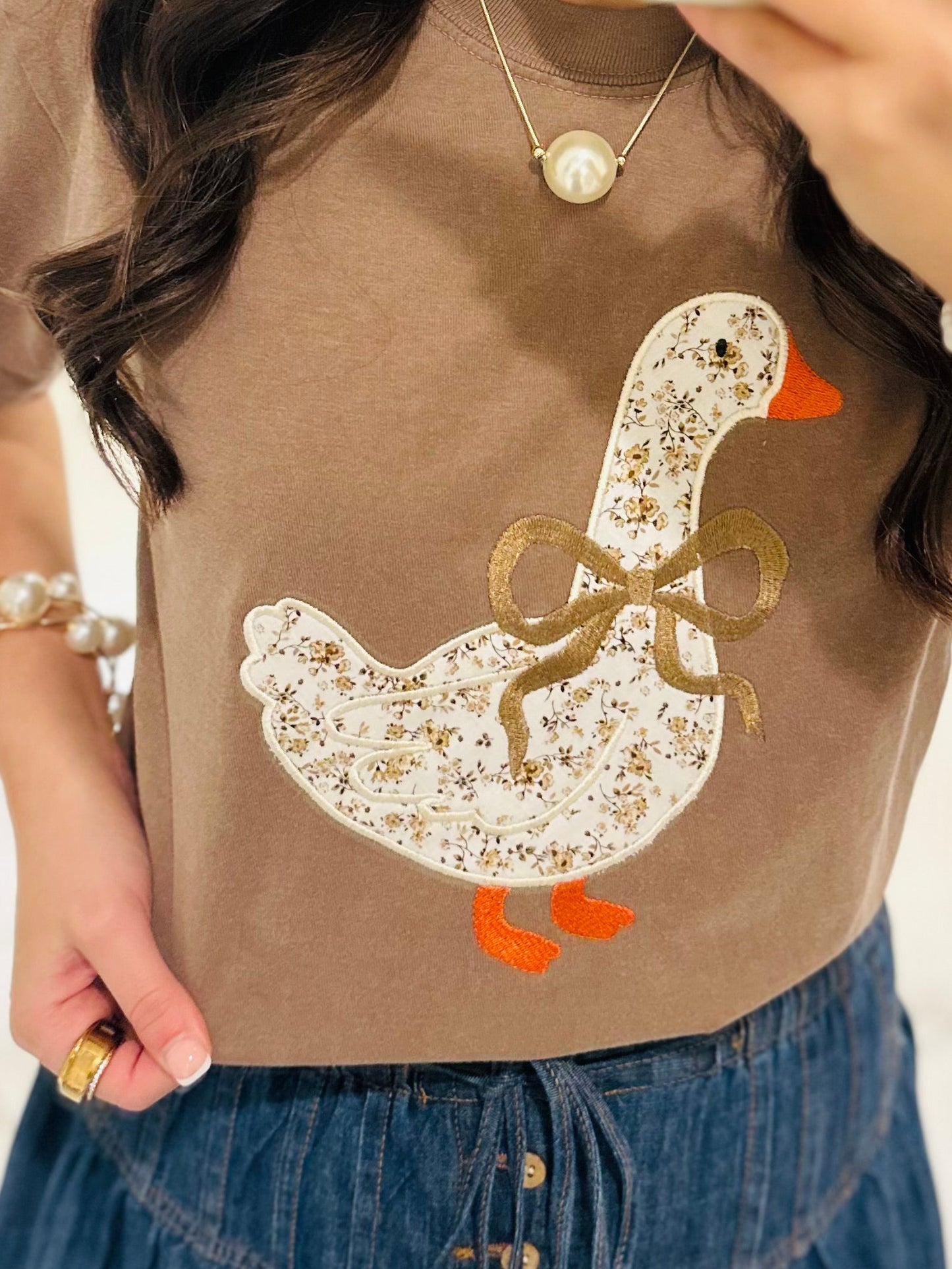 The Brown Coquette Preppy Goose Embroidered Tee