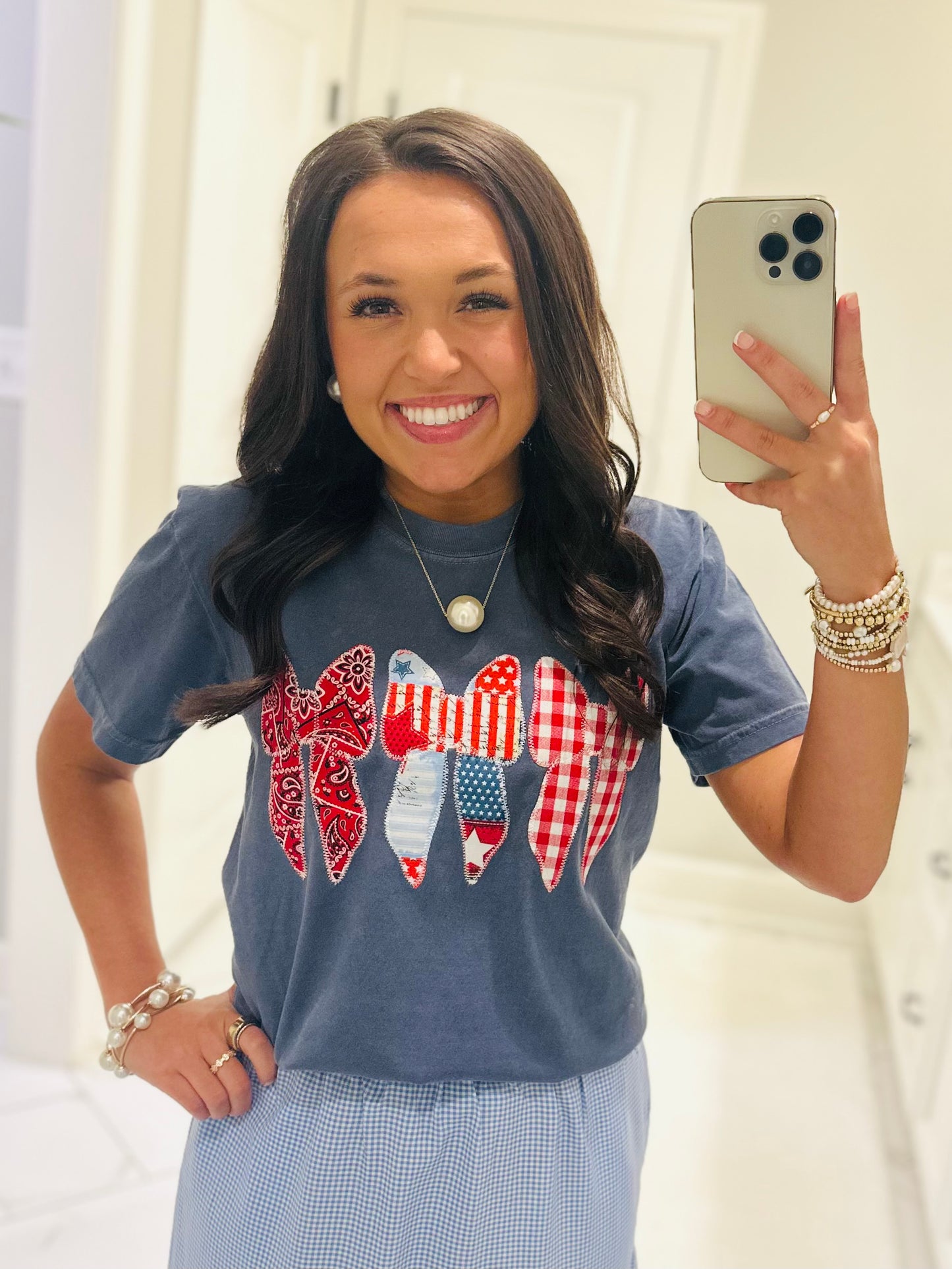 The Coquette Bow Trio Patriotic Embroidered Tee