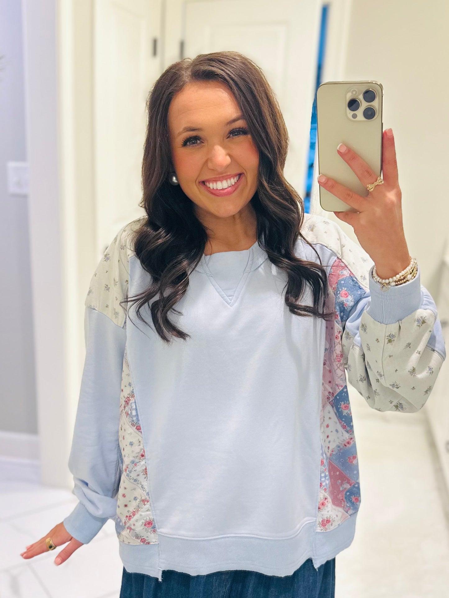 The Naomi Blue Pastel Patchwork Pullover