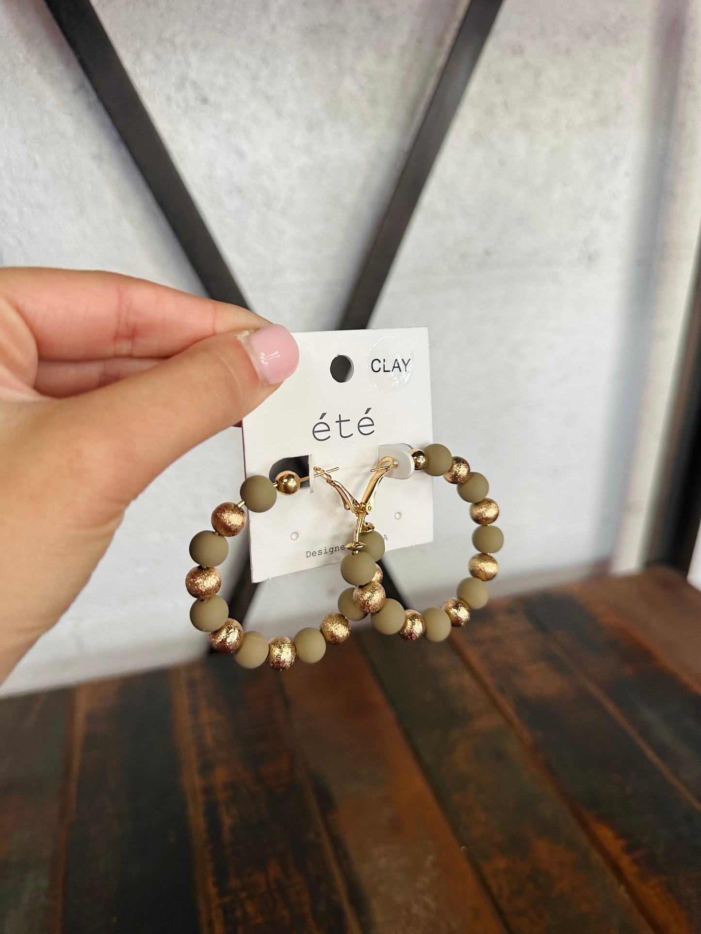 Olive Green + Gold Ball Hoop Earring