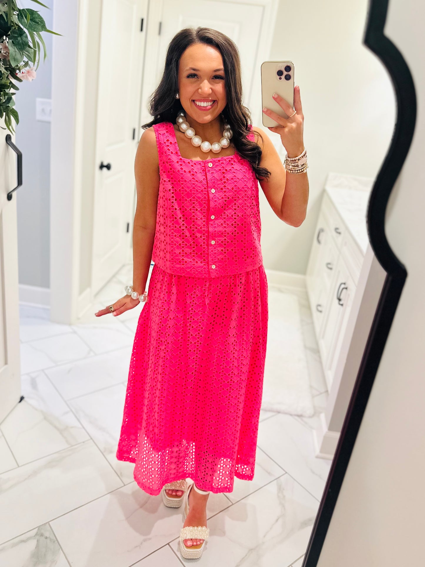 The Livi Hot Pink Eyelet Top + Skirt Set