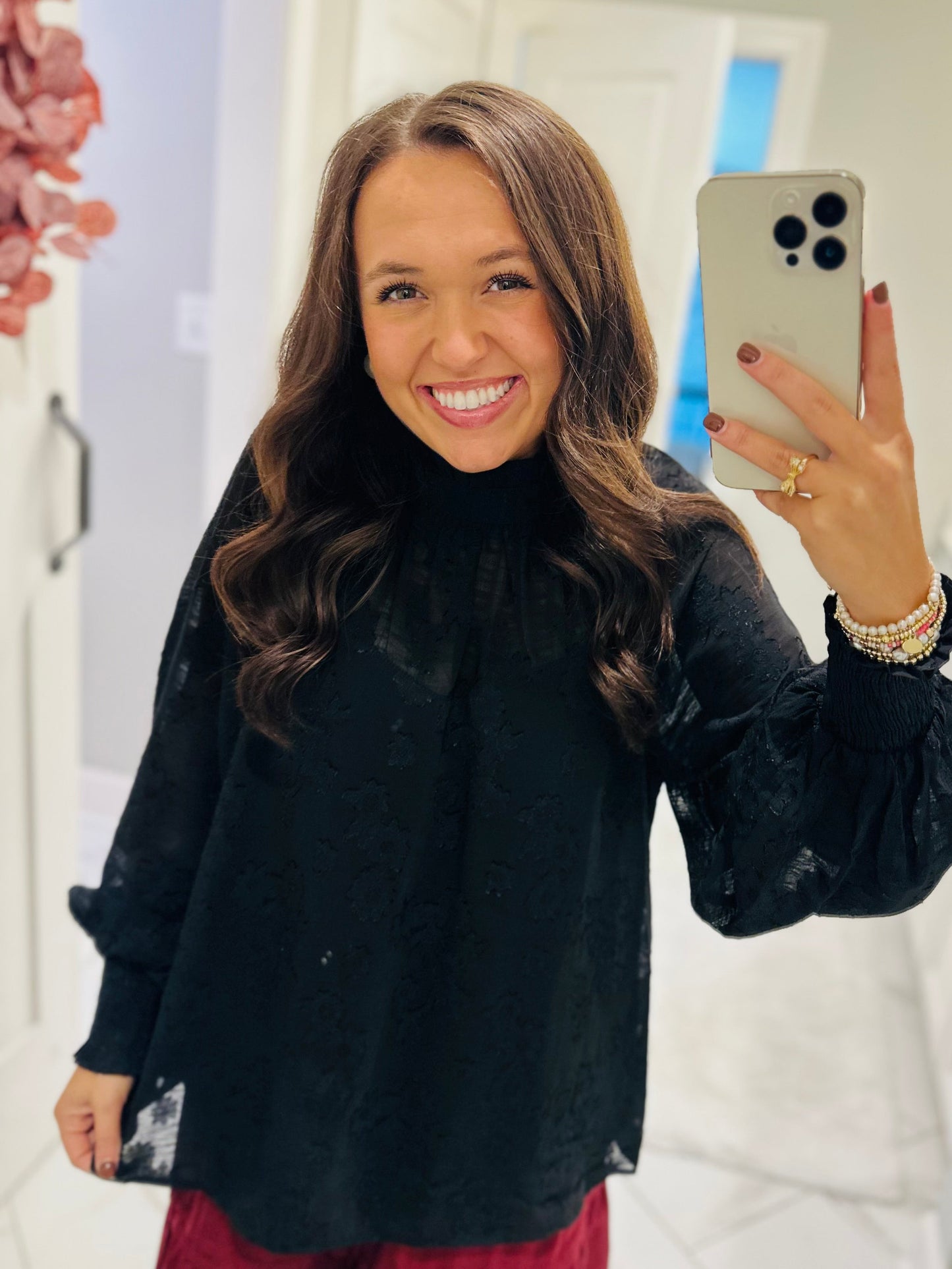 The Ava Black Floral Jacquard Top