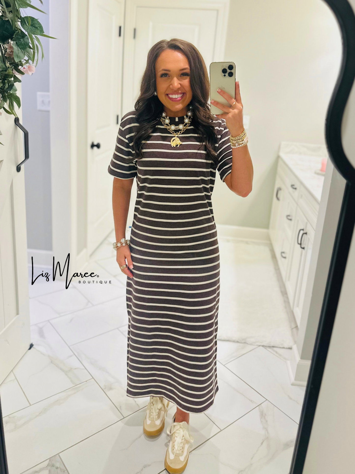 The Abigail Heathered Cocoa Striped Midi Dress