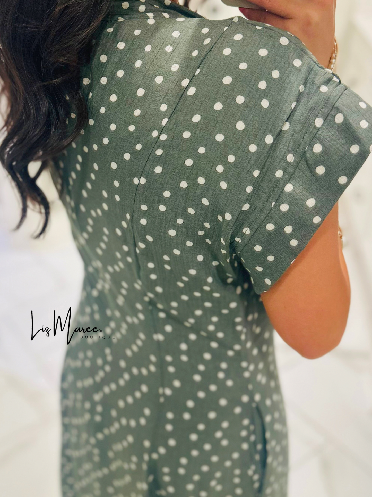 The Margo Olive Polka Dot Midi Dress