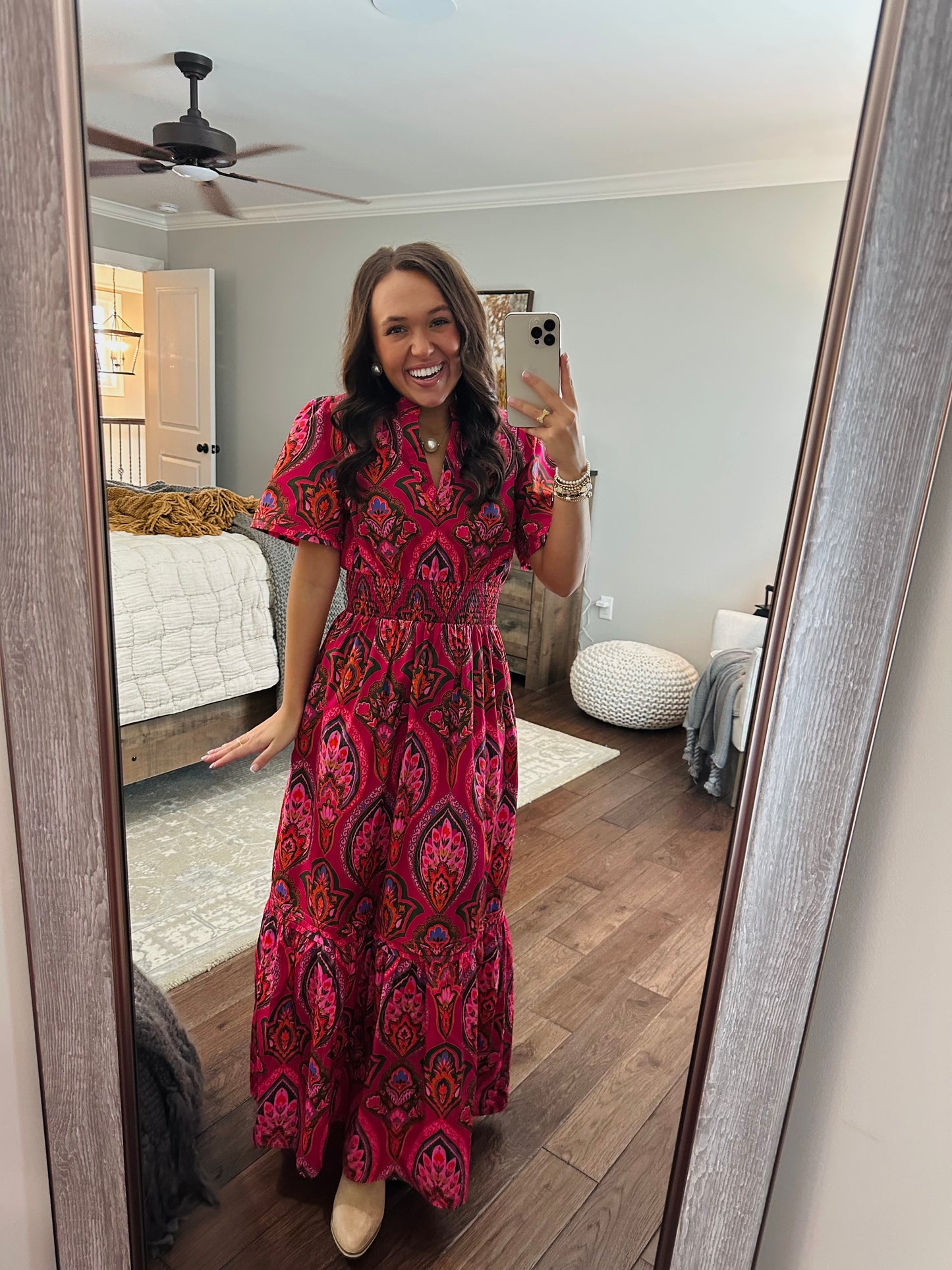 The Azura Berry Pink Floral Poplin Maxi Dress