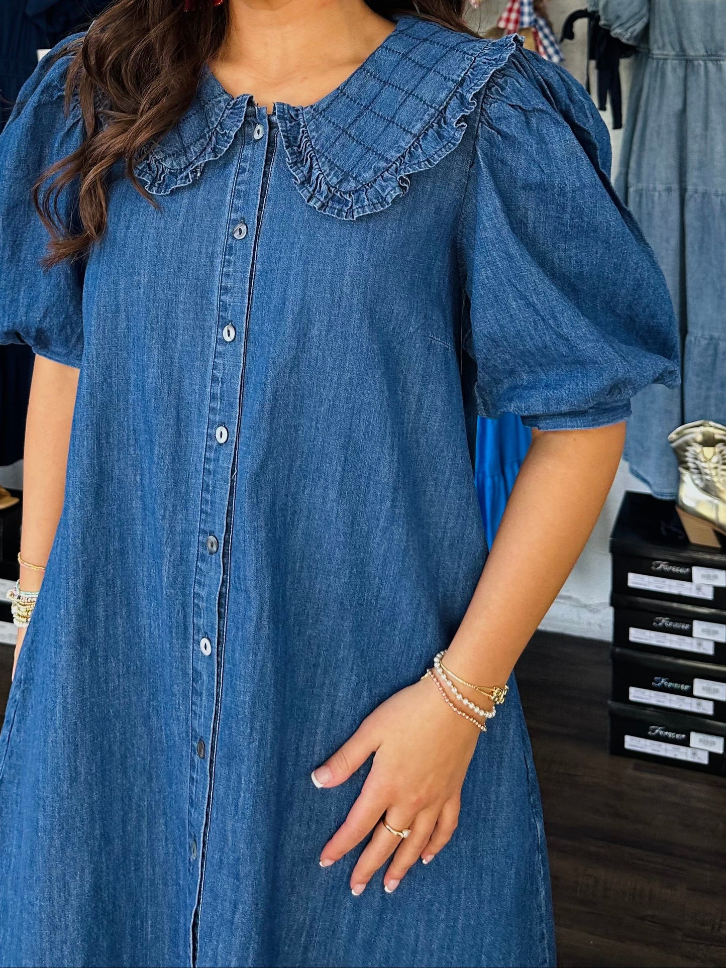 The Magnolia Mae Denim Collar Button Dress