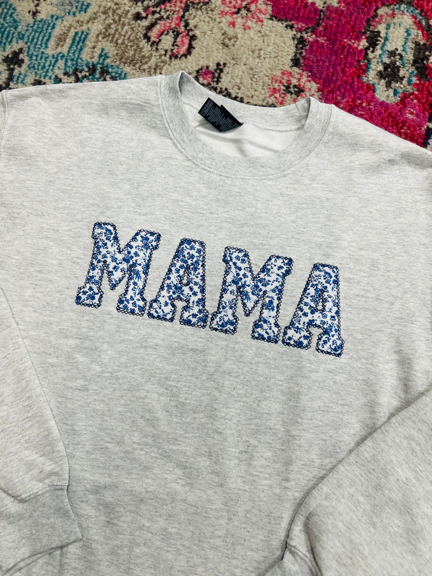 The Mama Blue Floral Embroiderd Sweatshirt