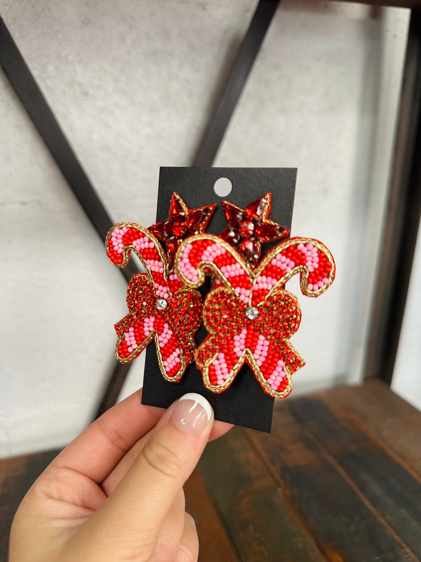 Pink Candy Cane Beaded Earrings