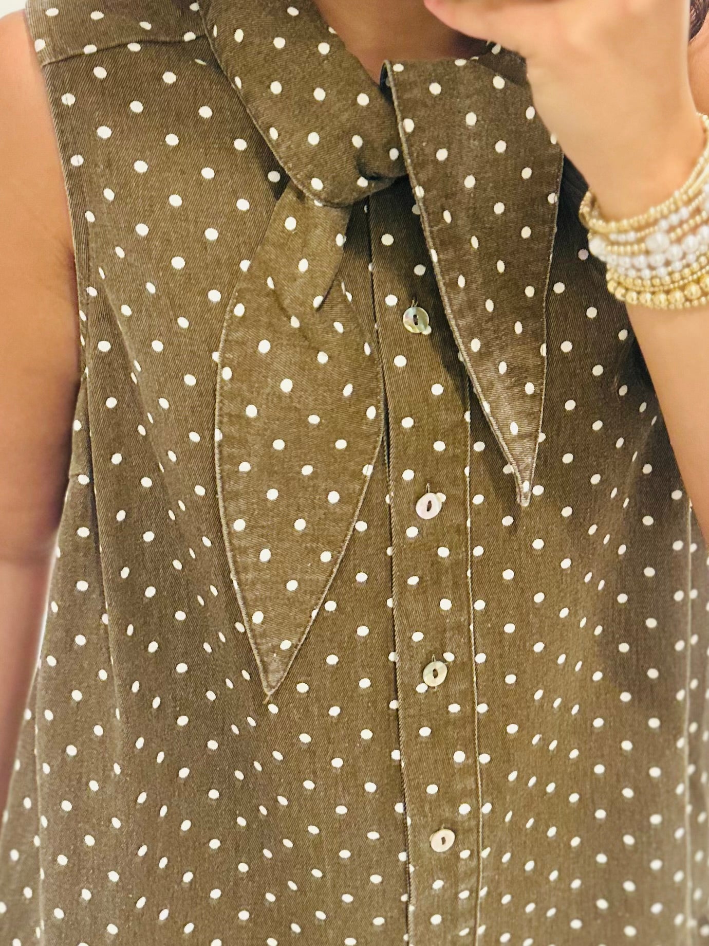 The Stella Brown Polka Dot Denim Dress