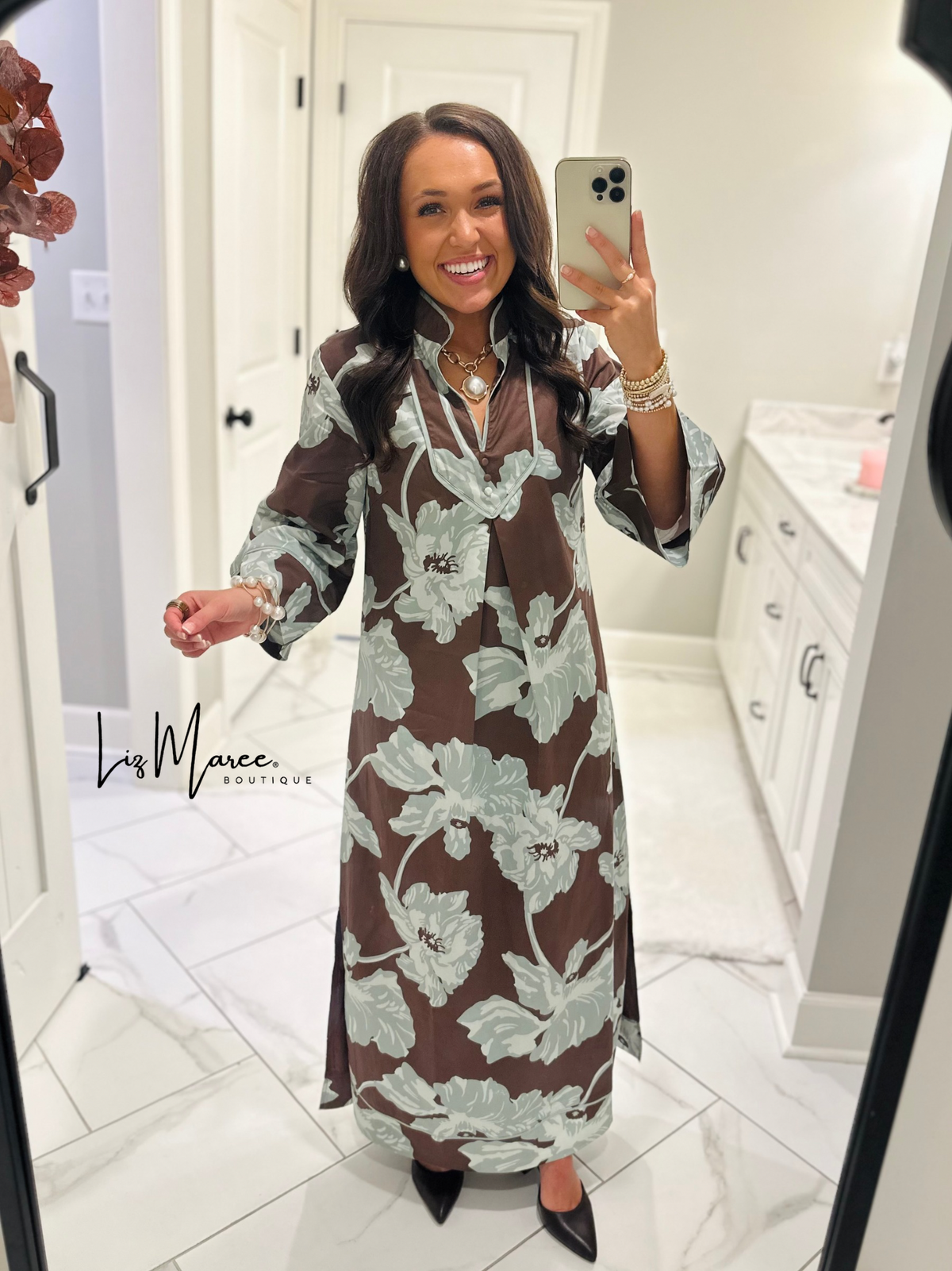 The Eleanor Chocolate Floral Caftan Maxi Dress