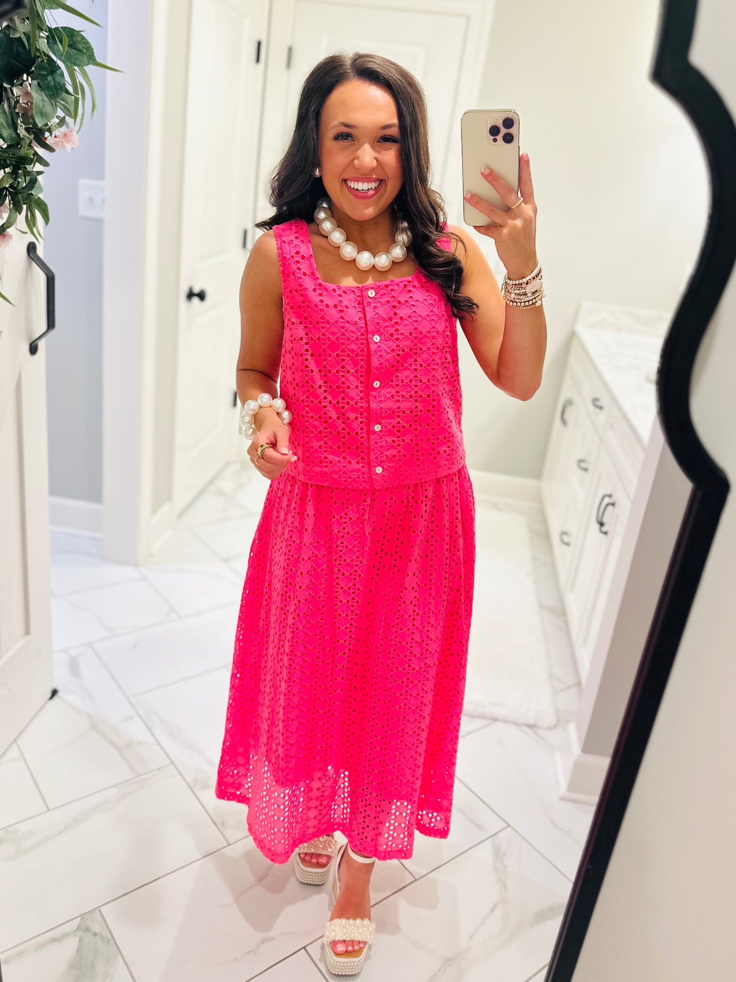 The Livi Hot Pink Eyelet Top + Skirt Set