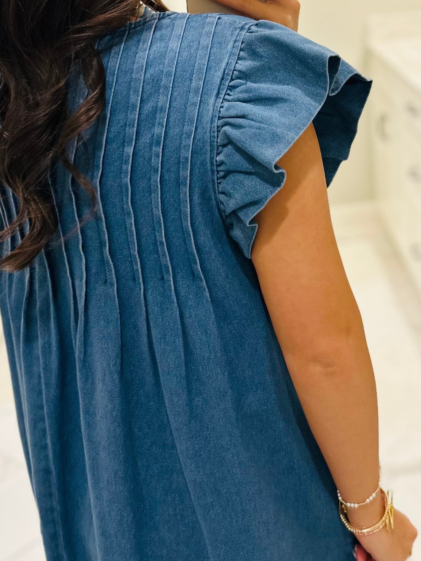 The Lucie Denim Pleated Dress