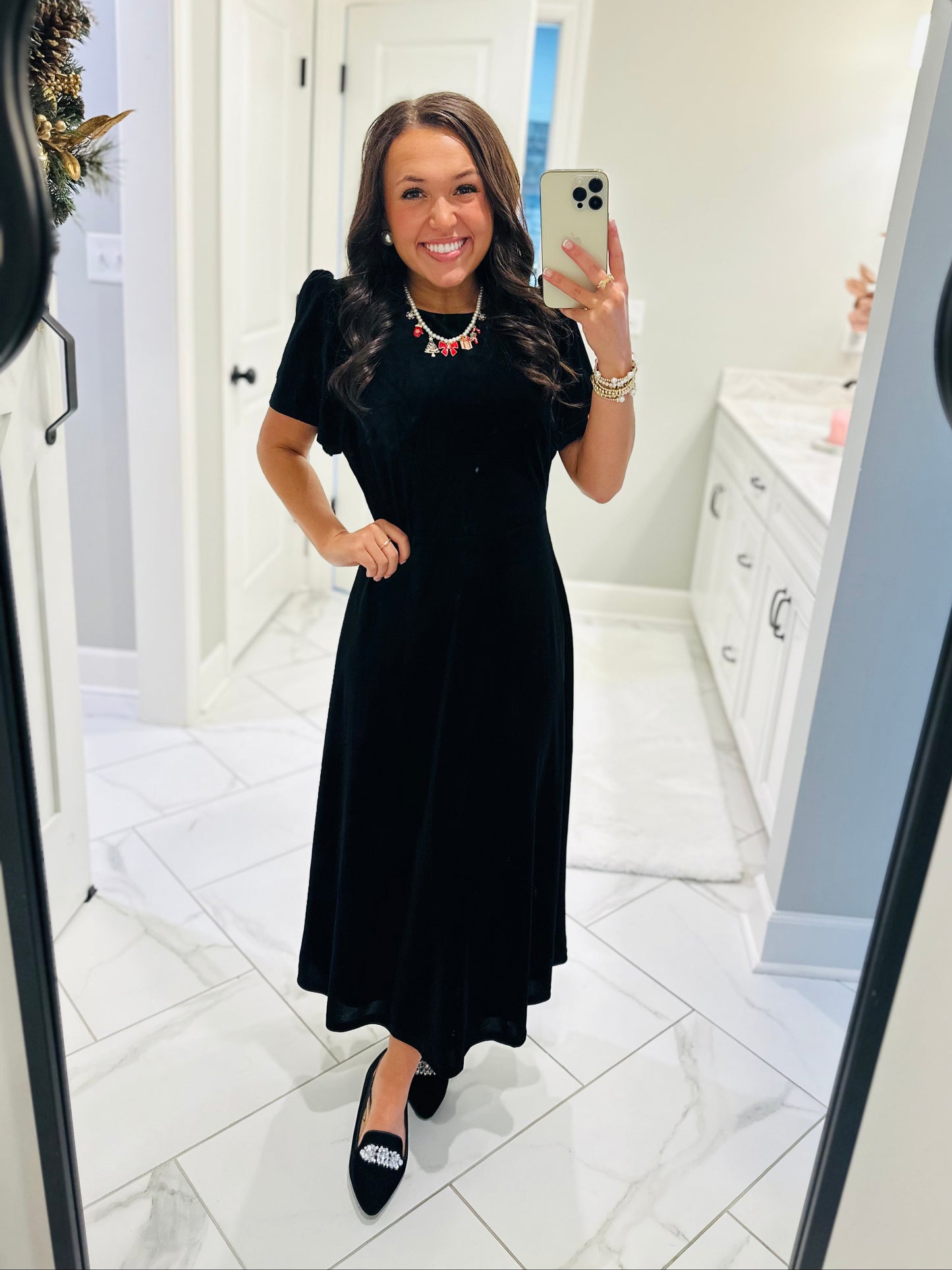 The Mary Black Velvet A-line Midi Dress