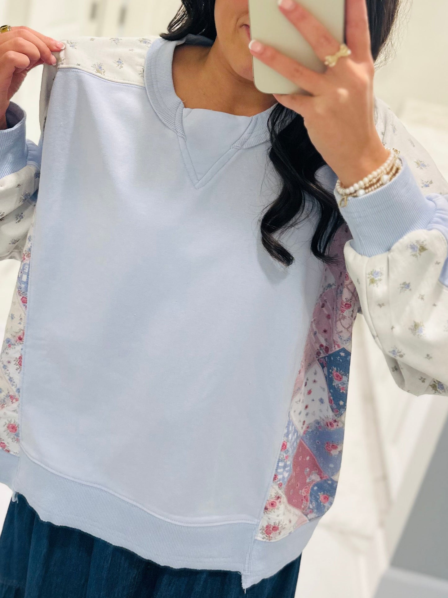 The Naomi Blue Pastel Patchwork Pullover