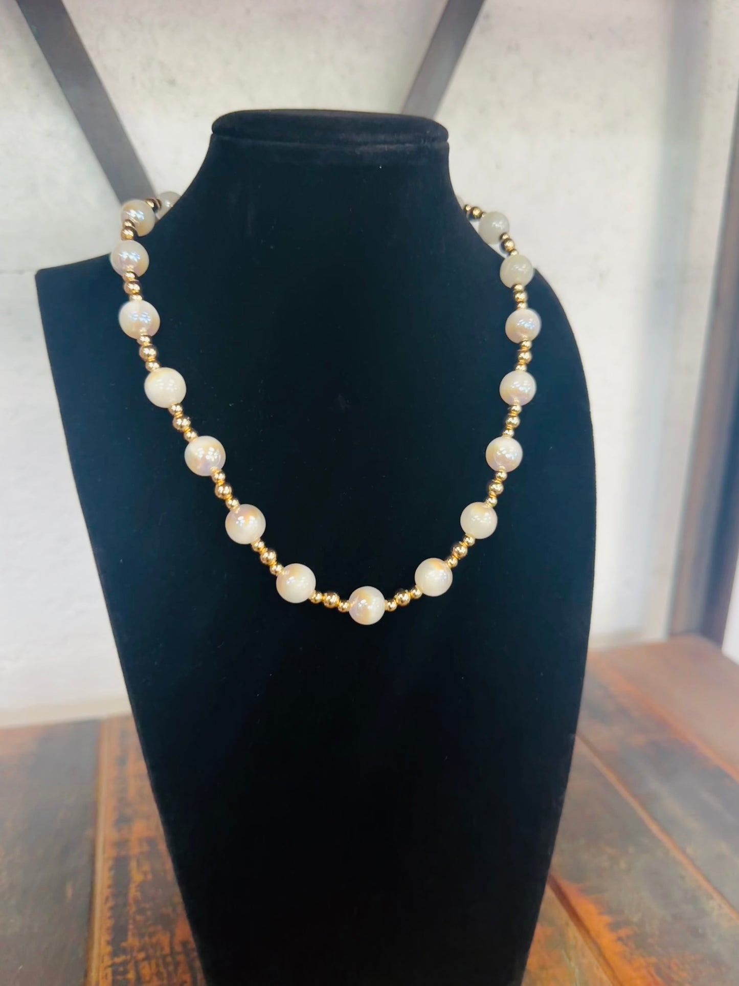 White + Gold Bead Ball Necklace