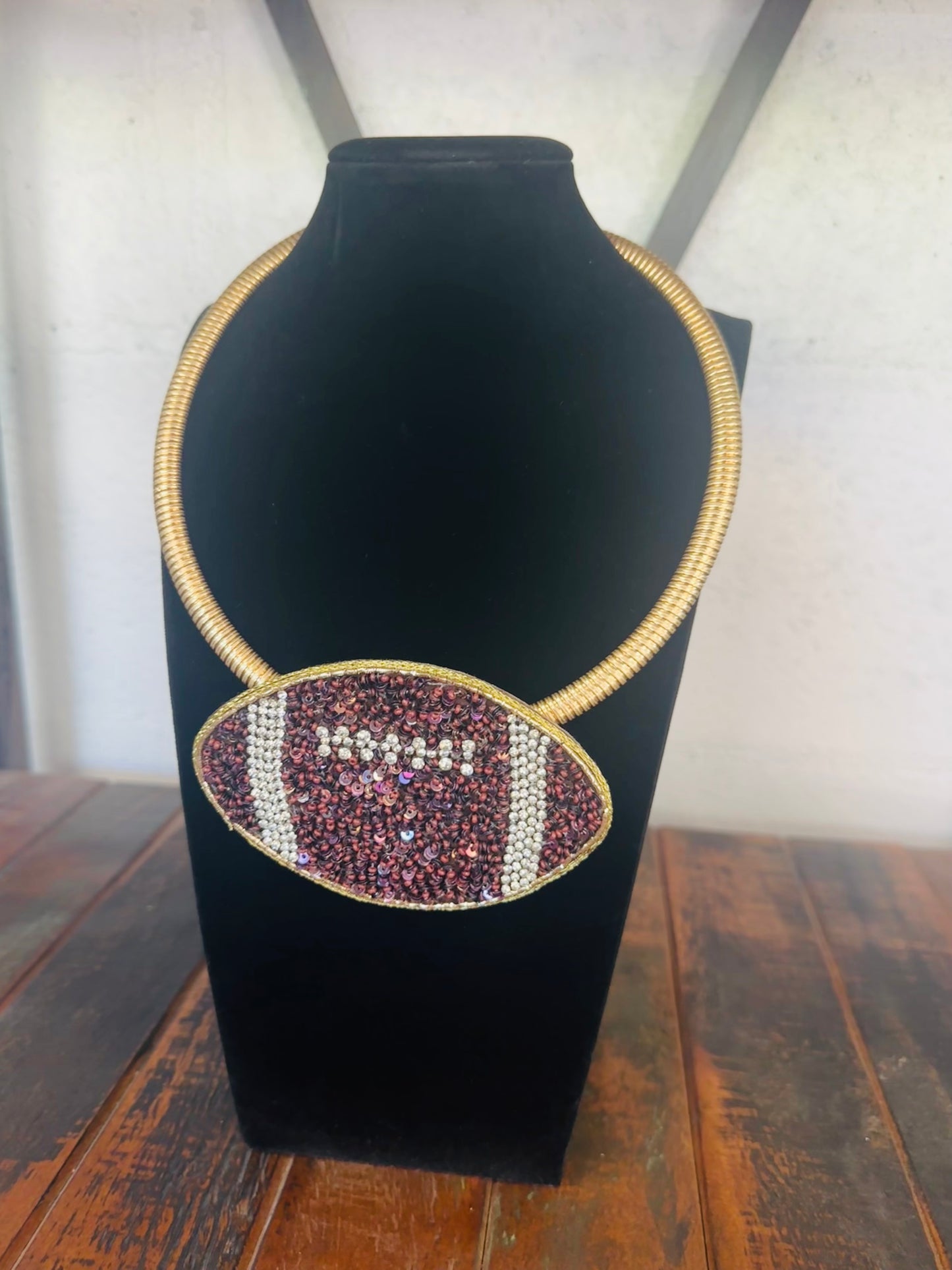 Brown Beaded Football Collar Necklace