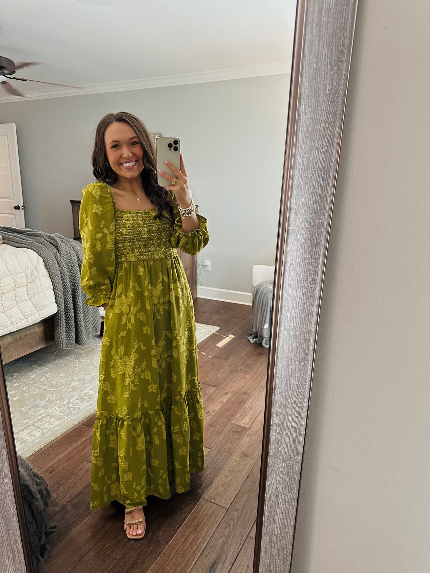 The Parker Olive Green Floral Maxi Dress