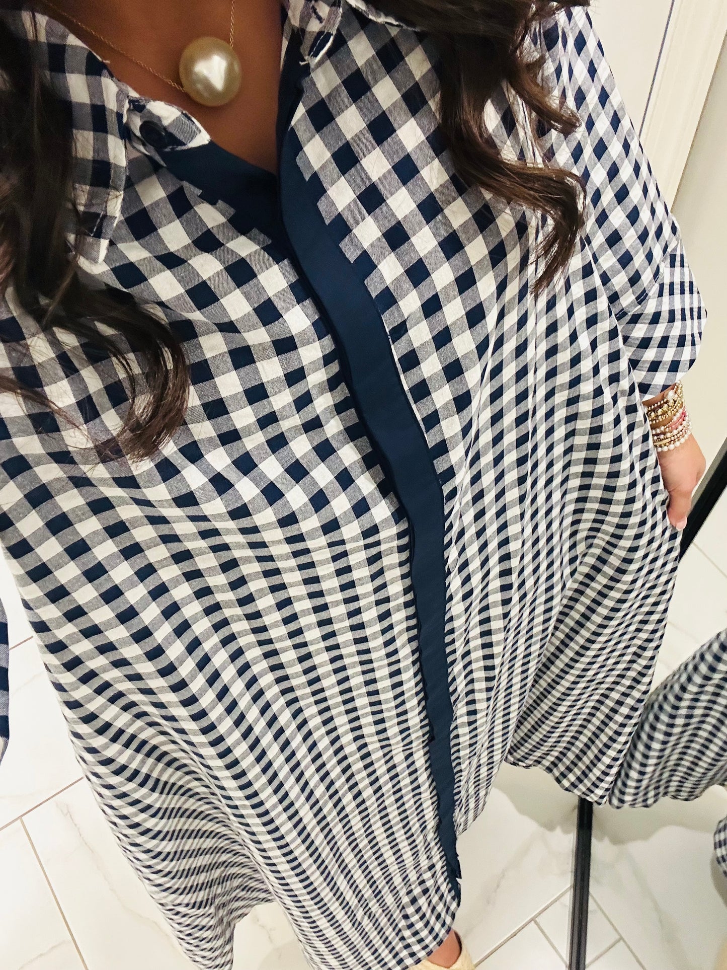 The Hattie Navy Gingham Midi Dress