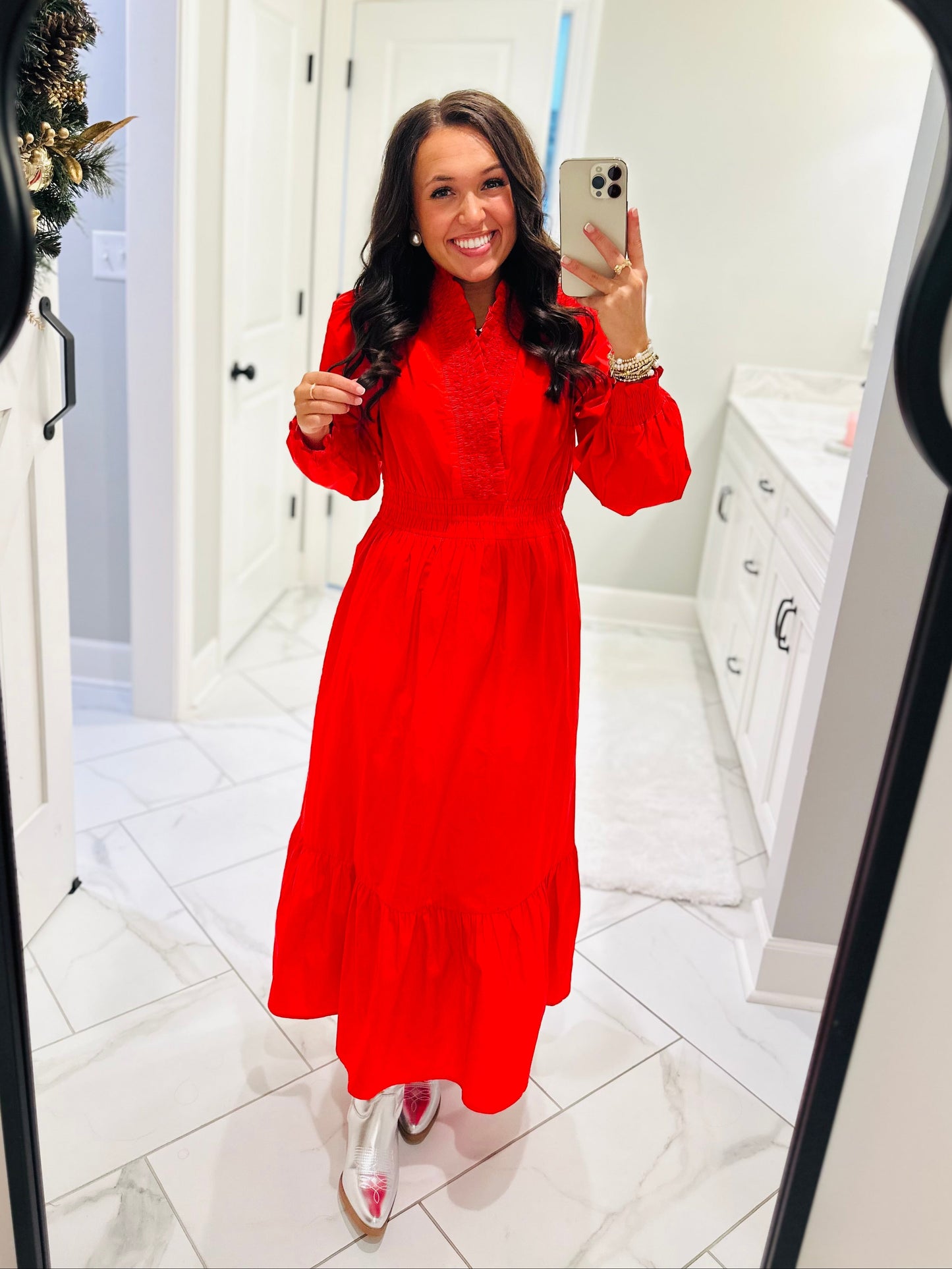 The Rudy Red Long Sleeve Midi Dress