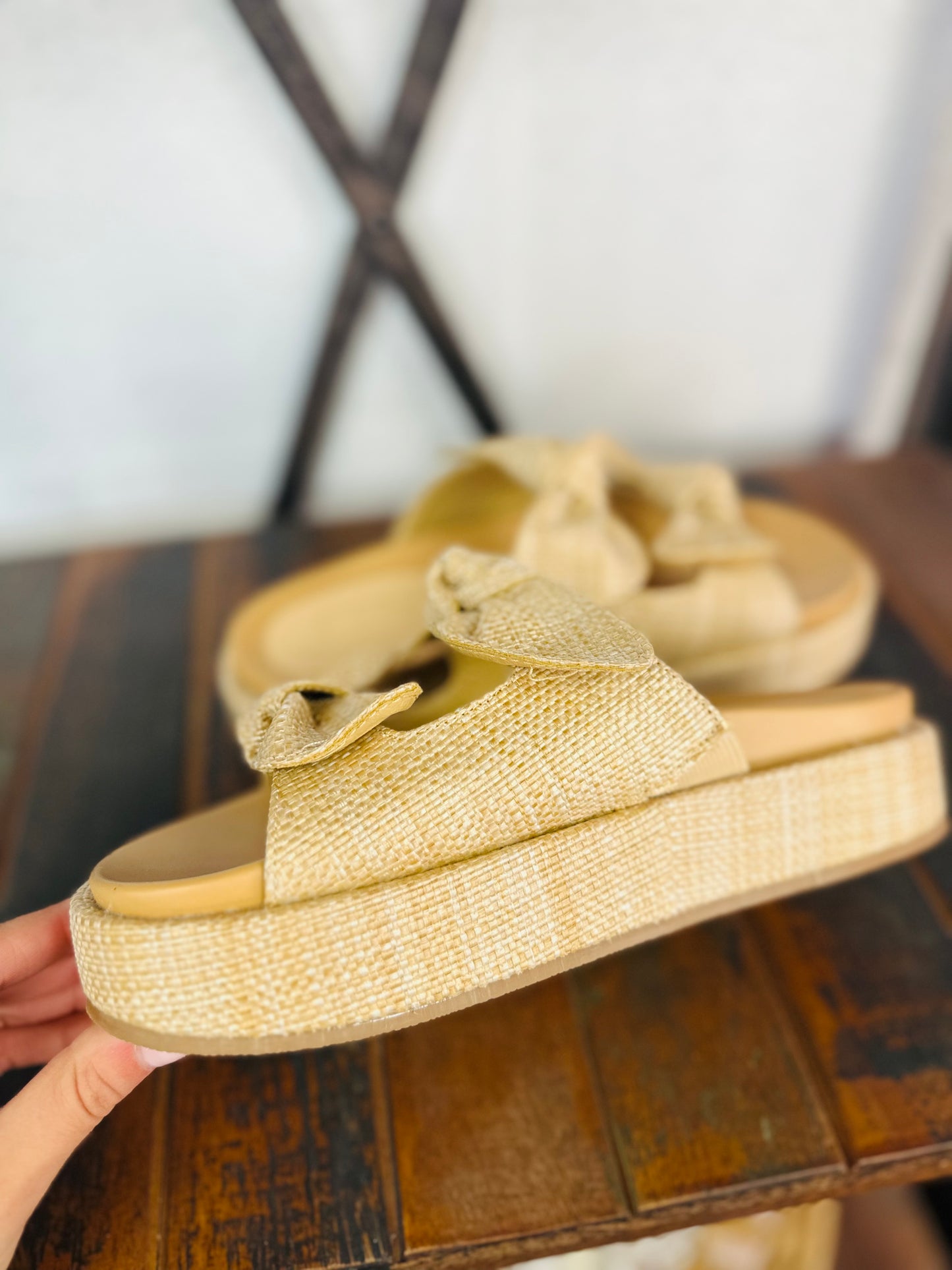 The Kiki Raffia Bow Platform Sandal