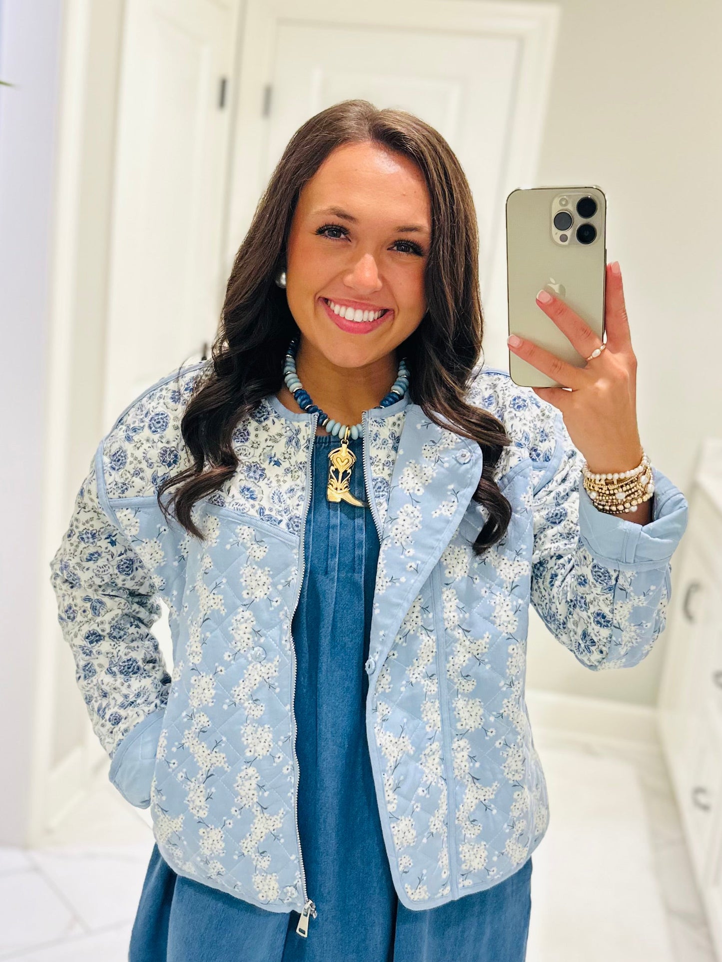The Amelia Blue Floral Quilted Jacket