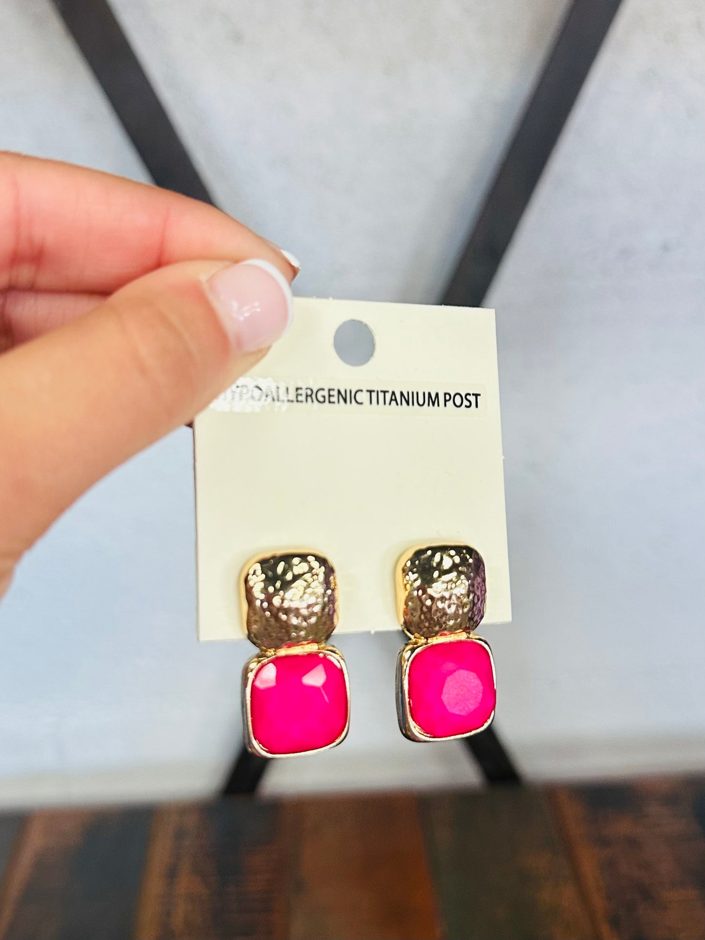 Fuchsia Square Stone Earring