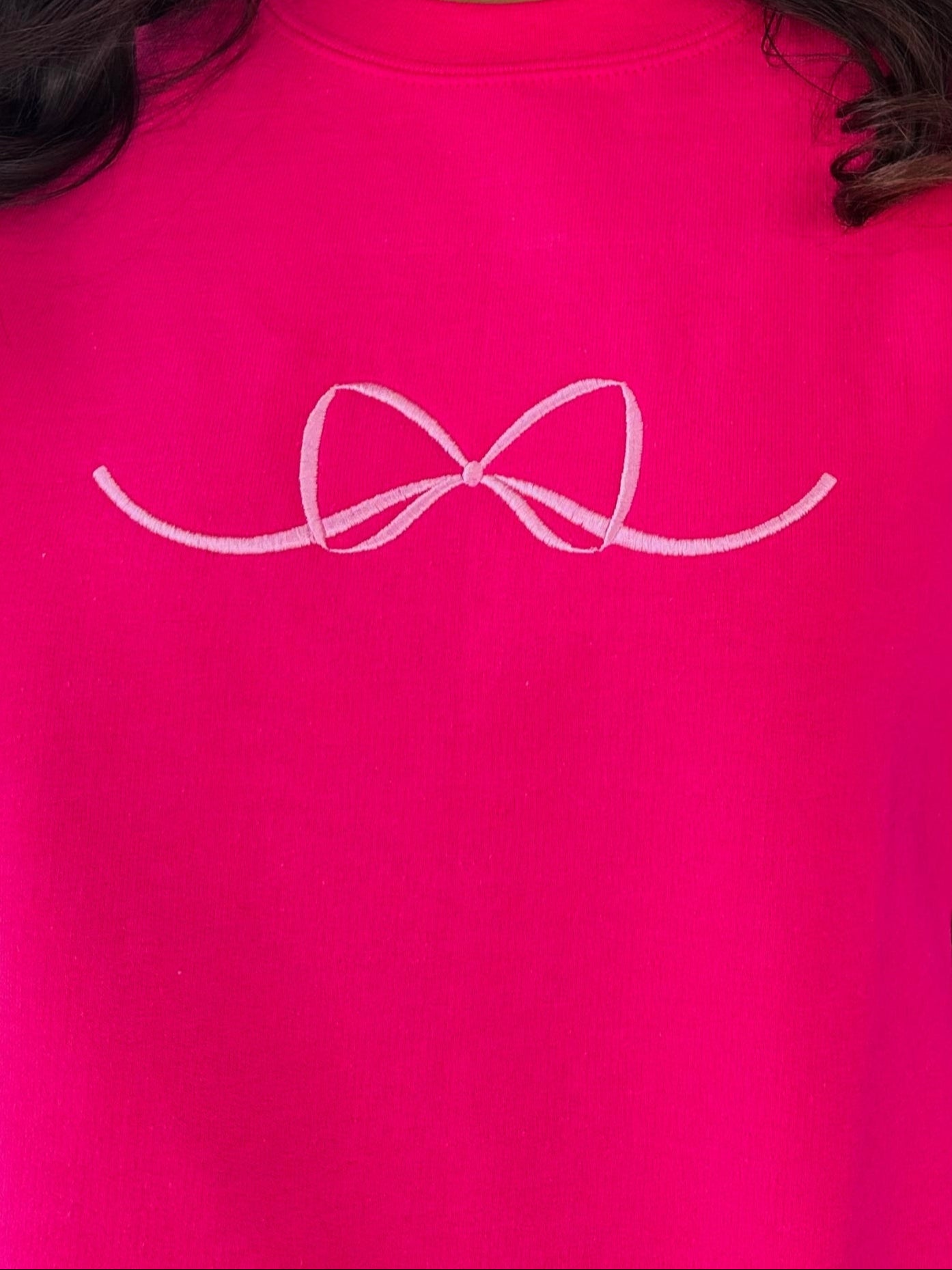 Pink Bow Embroidered Crewneck