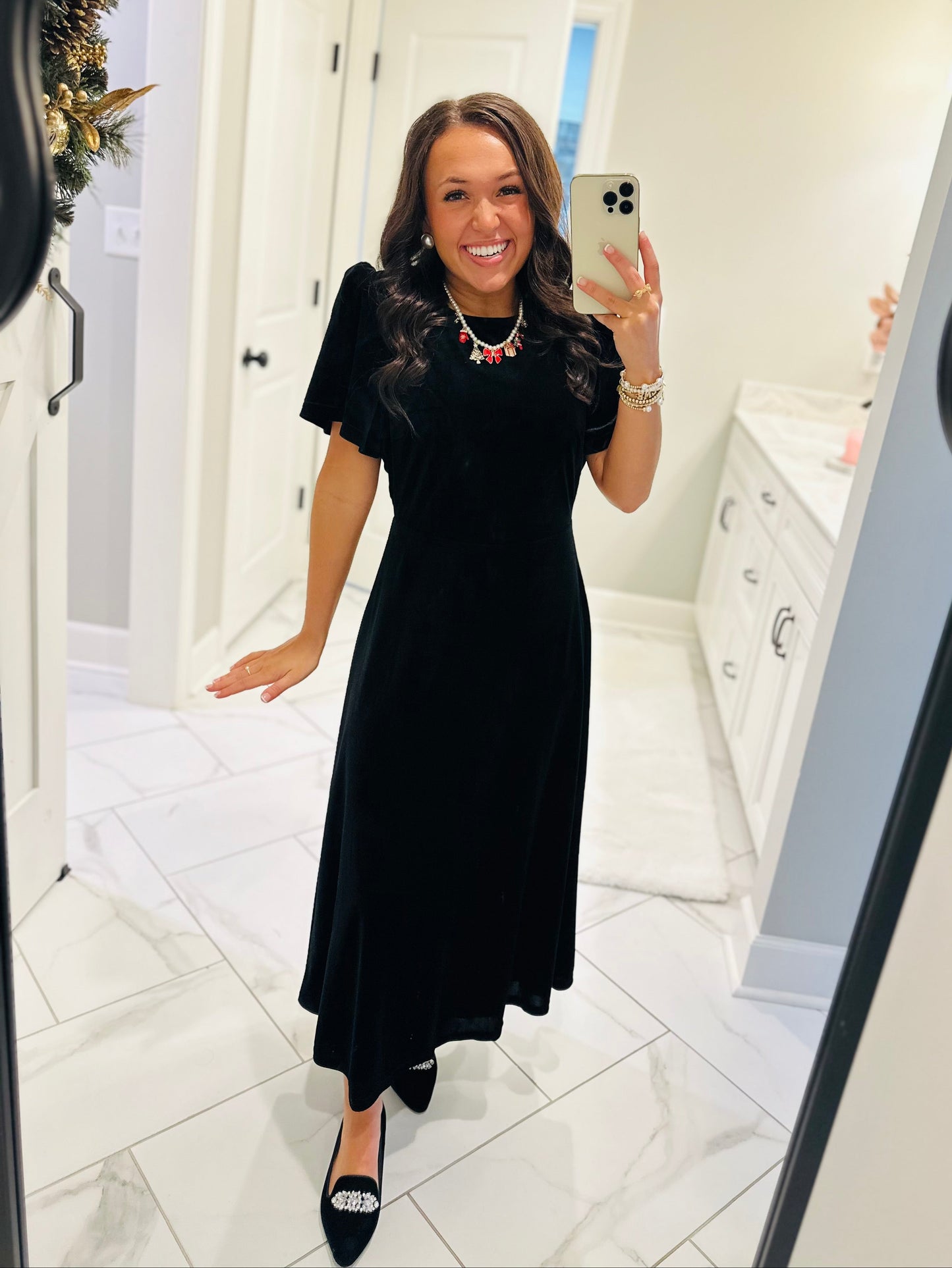 The Mary Black Velvet A-line Midi Dress