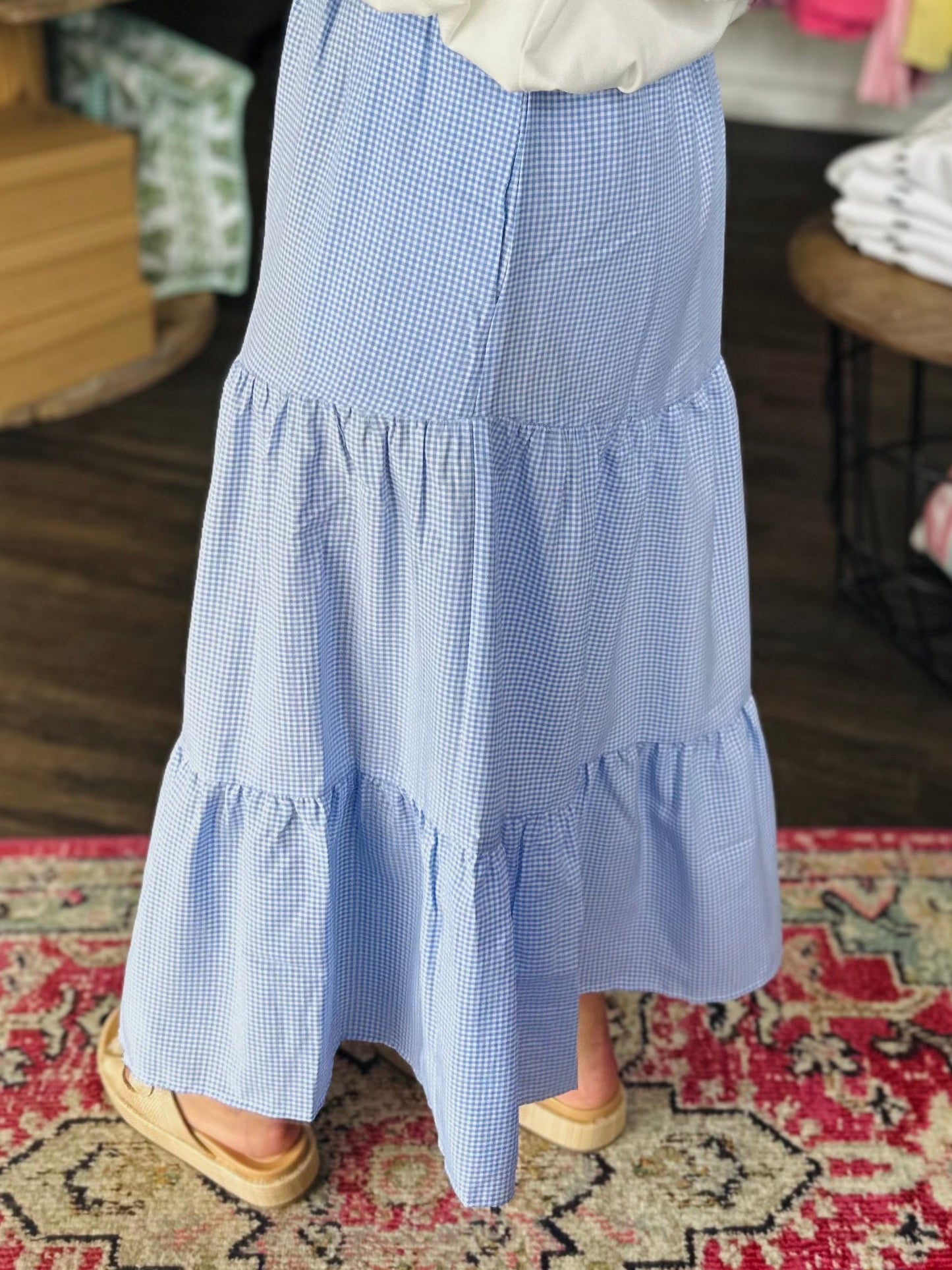 The Baby Blue Gingham Maxi Skirt