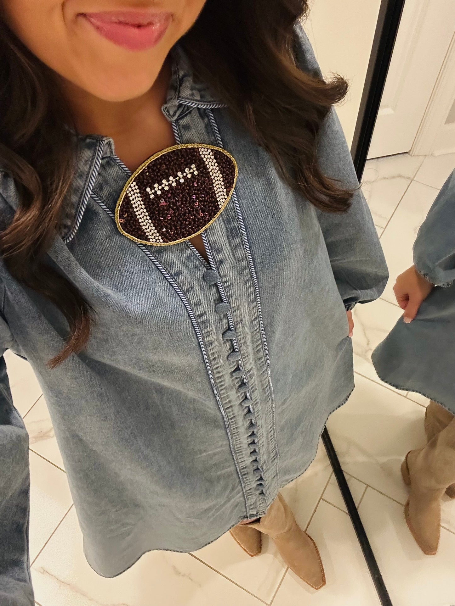 Brown Beaded Football Collar Necklace