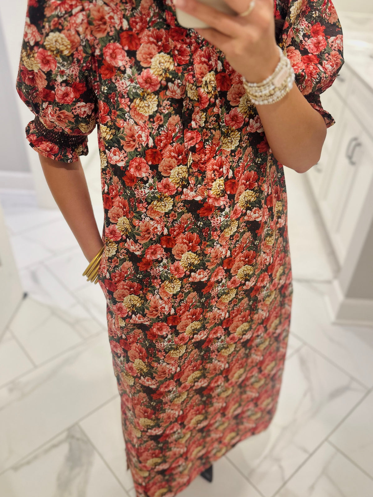 The Anabelle Brick Floral Midi Dress