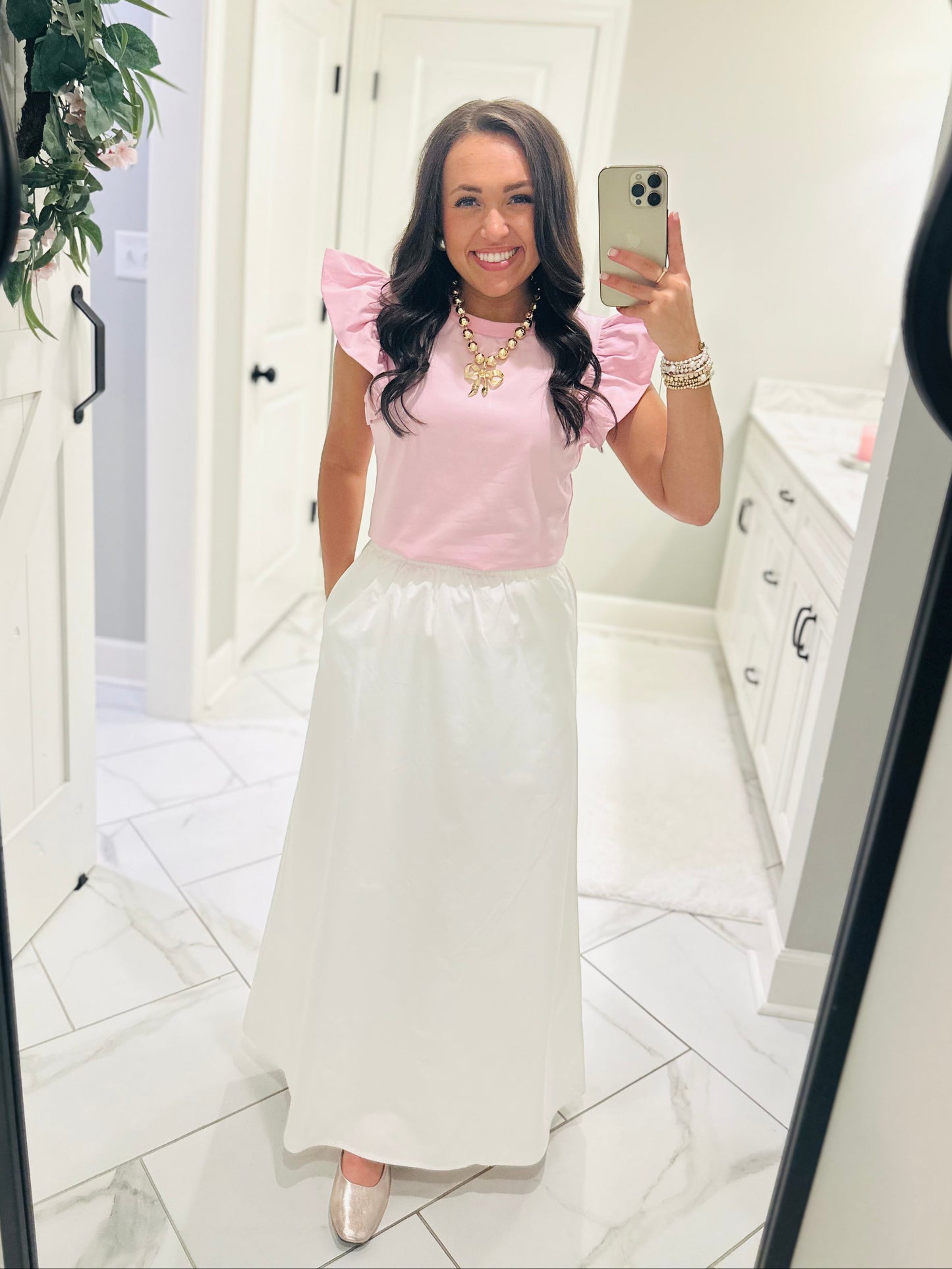 The Tillie Baby Pink Ruffled Sleeve Top
