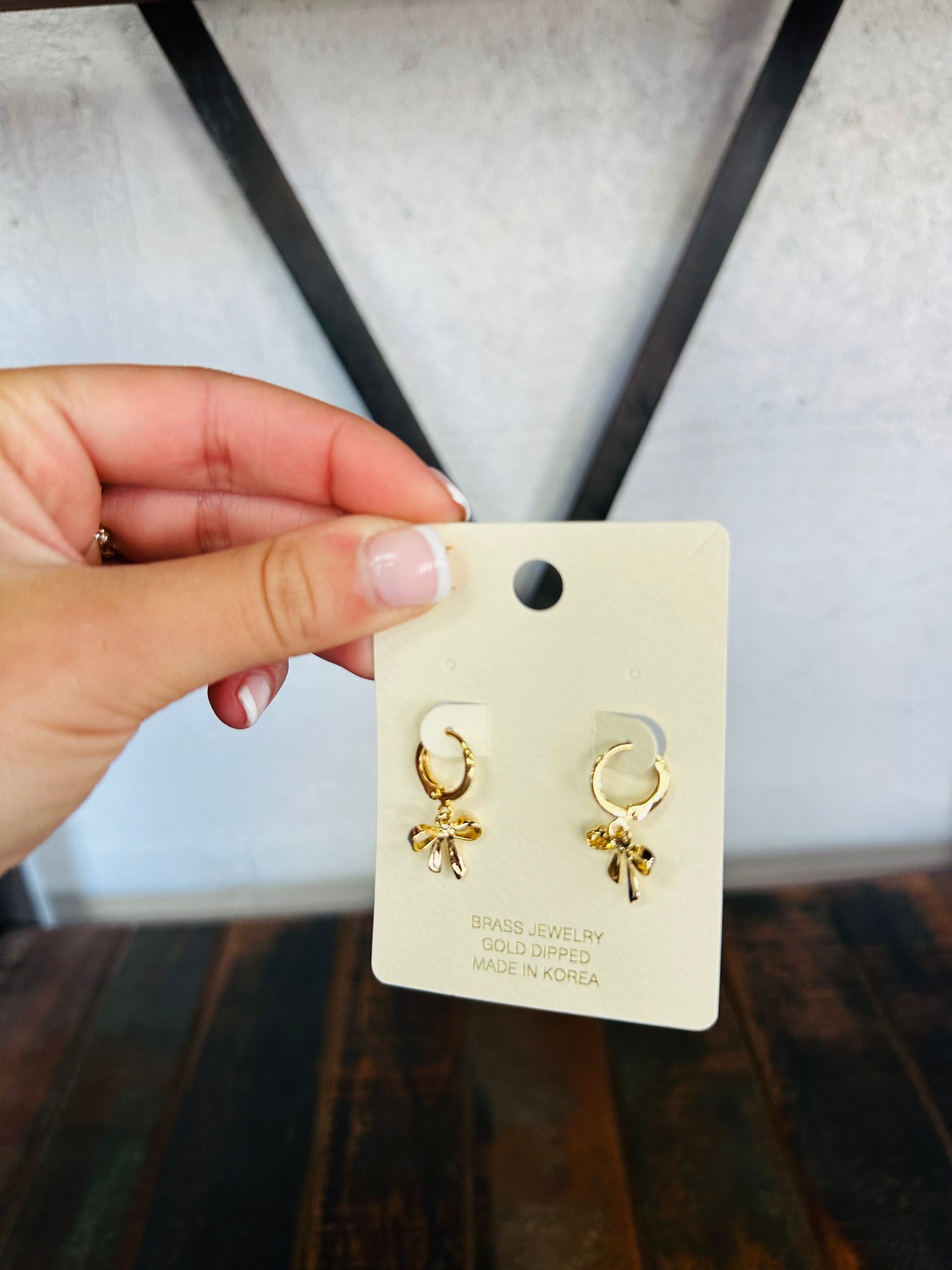 Dainty Gold Bow Dangling Hoop Earring