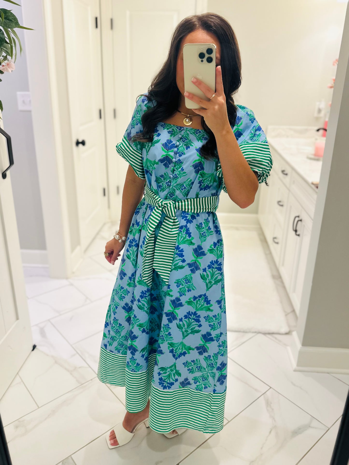 The Harlee Blue Botanical Midi Dress