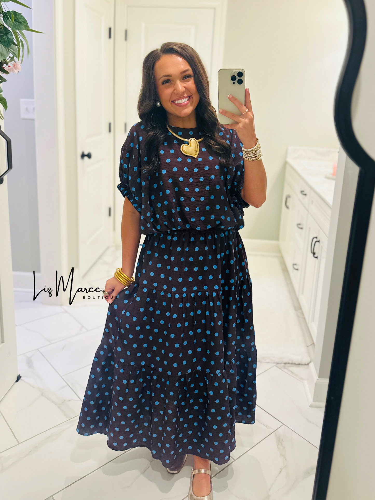 The Brinley Brown + Blue Polka Dot Top + Skirt Set
