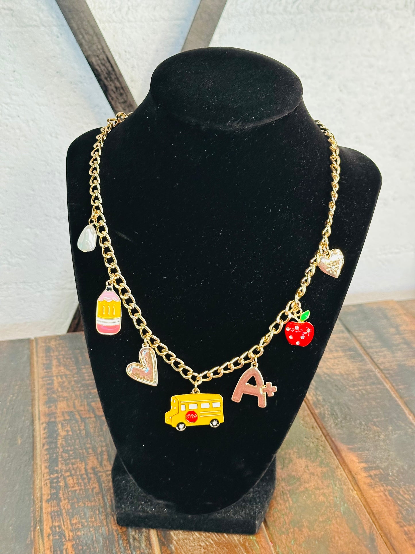 Gold Teacher Charm Necklace