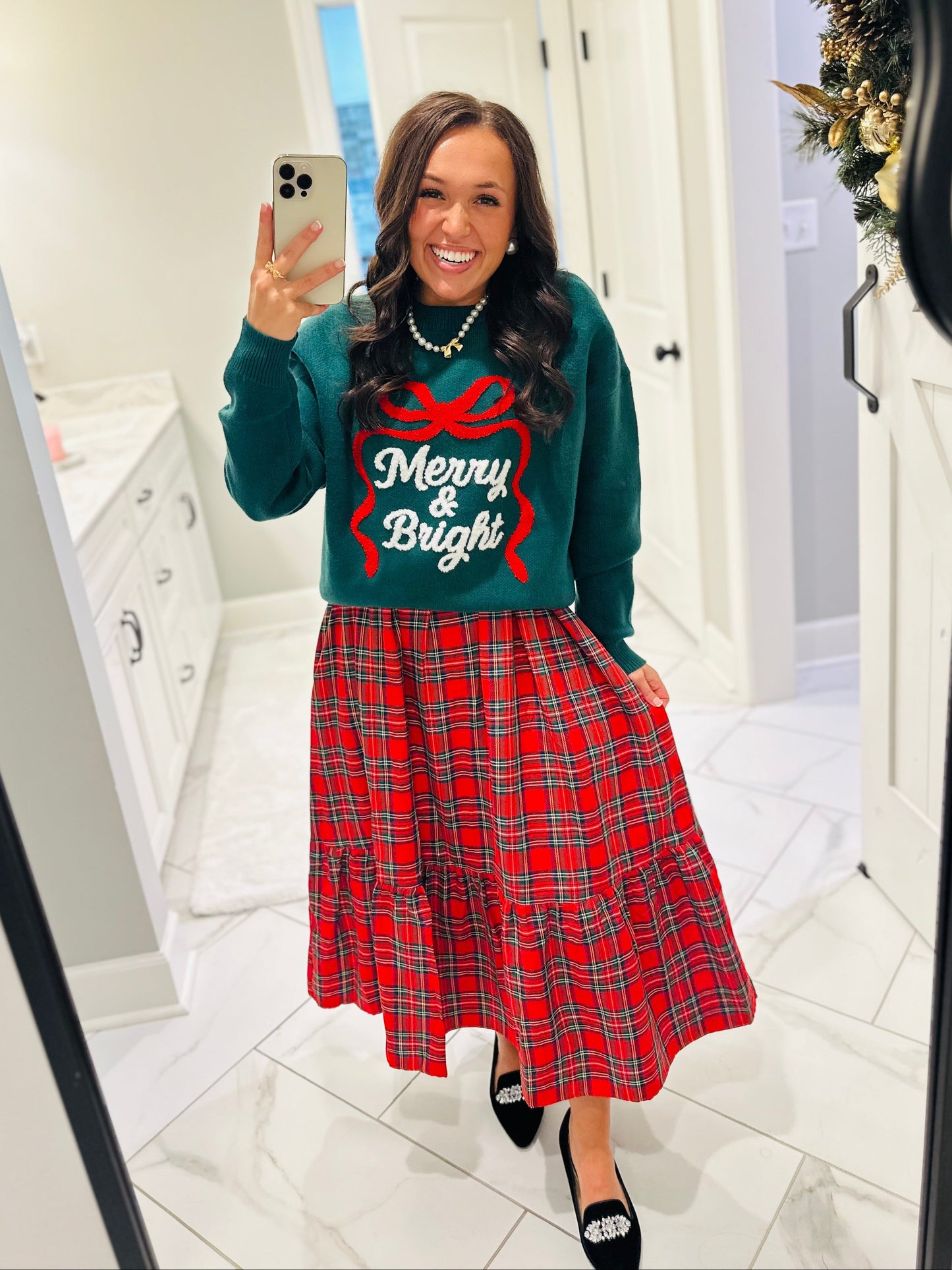 The Hunter Green Merry & Bright Embroidered Sweater