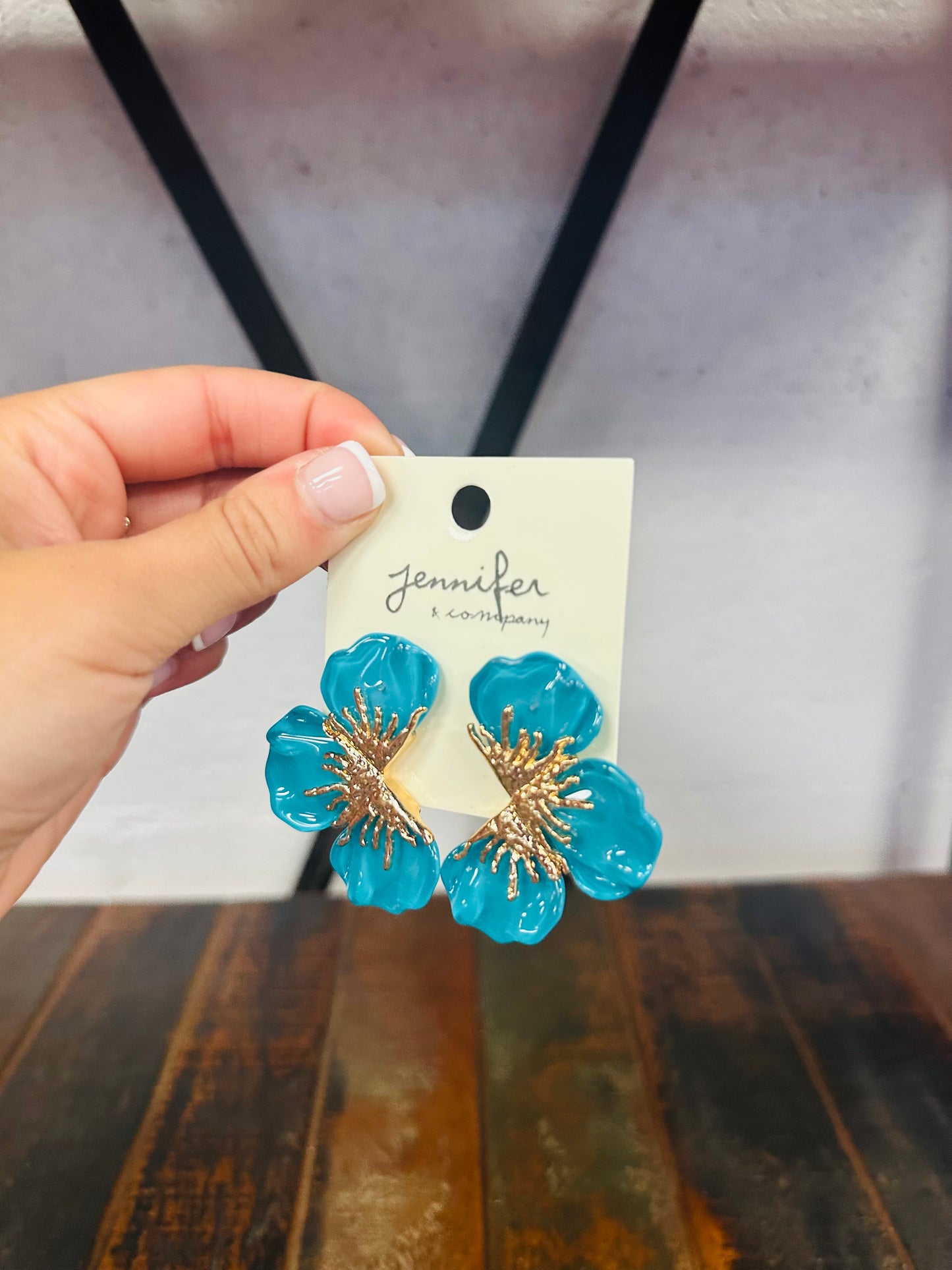 Flower Statement Earring - Teal Blue