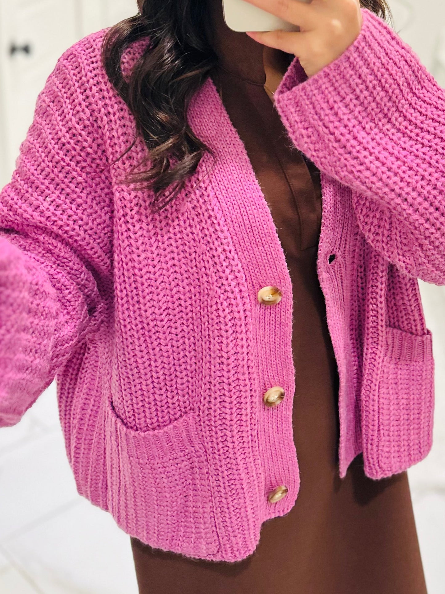 The Brooke Orchid Ribbed Oversized Cardigan