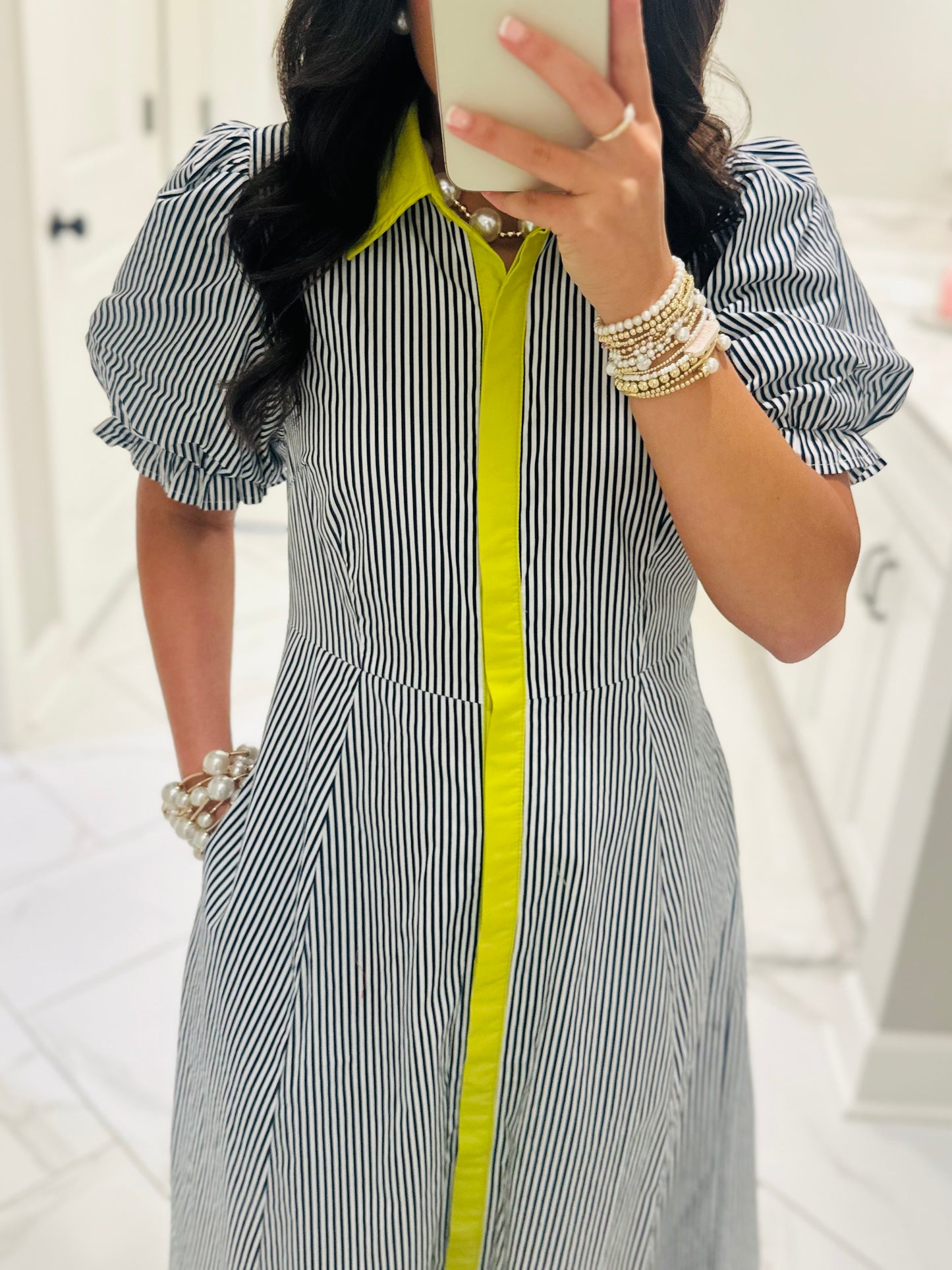 The Remy Navy Striped Midi Dress