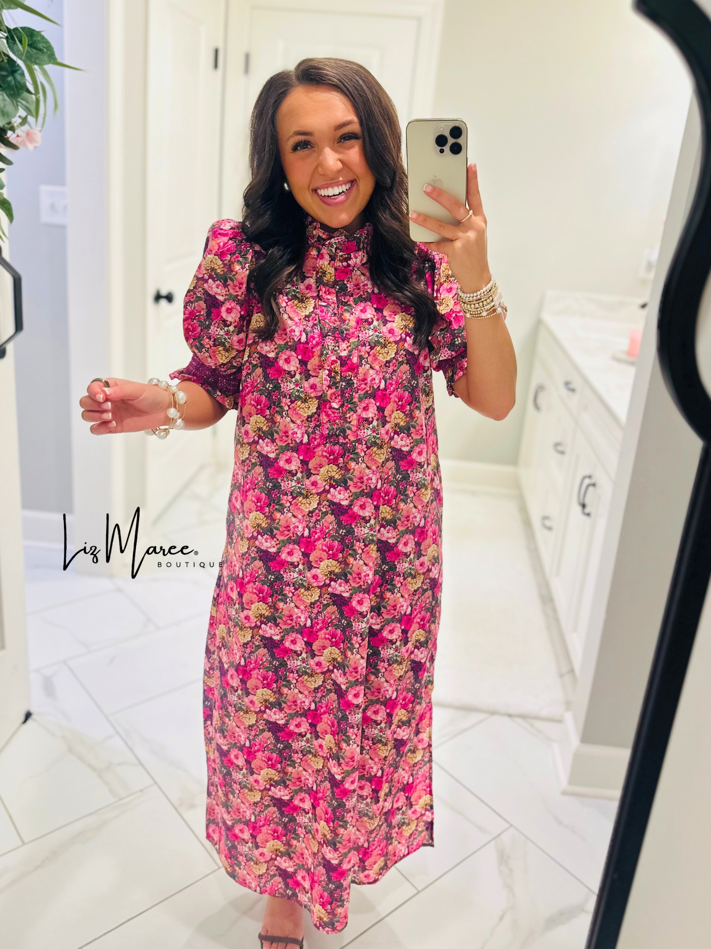 The Anabelle Magenta Floral Midi Dress