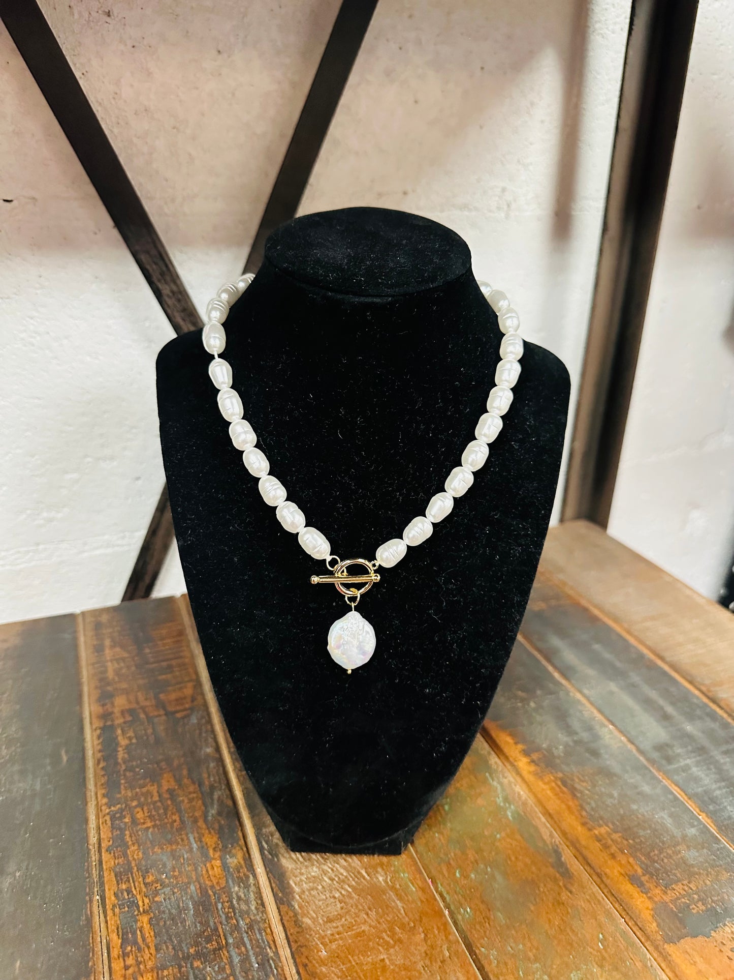 Pearl Charm + Pearl Bead Necklace