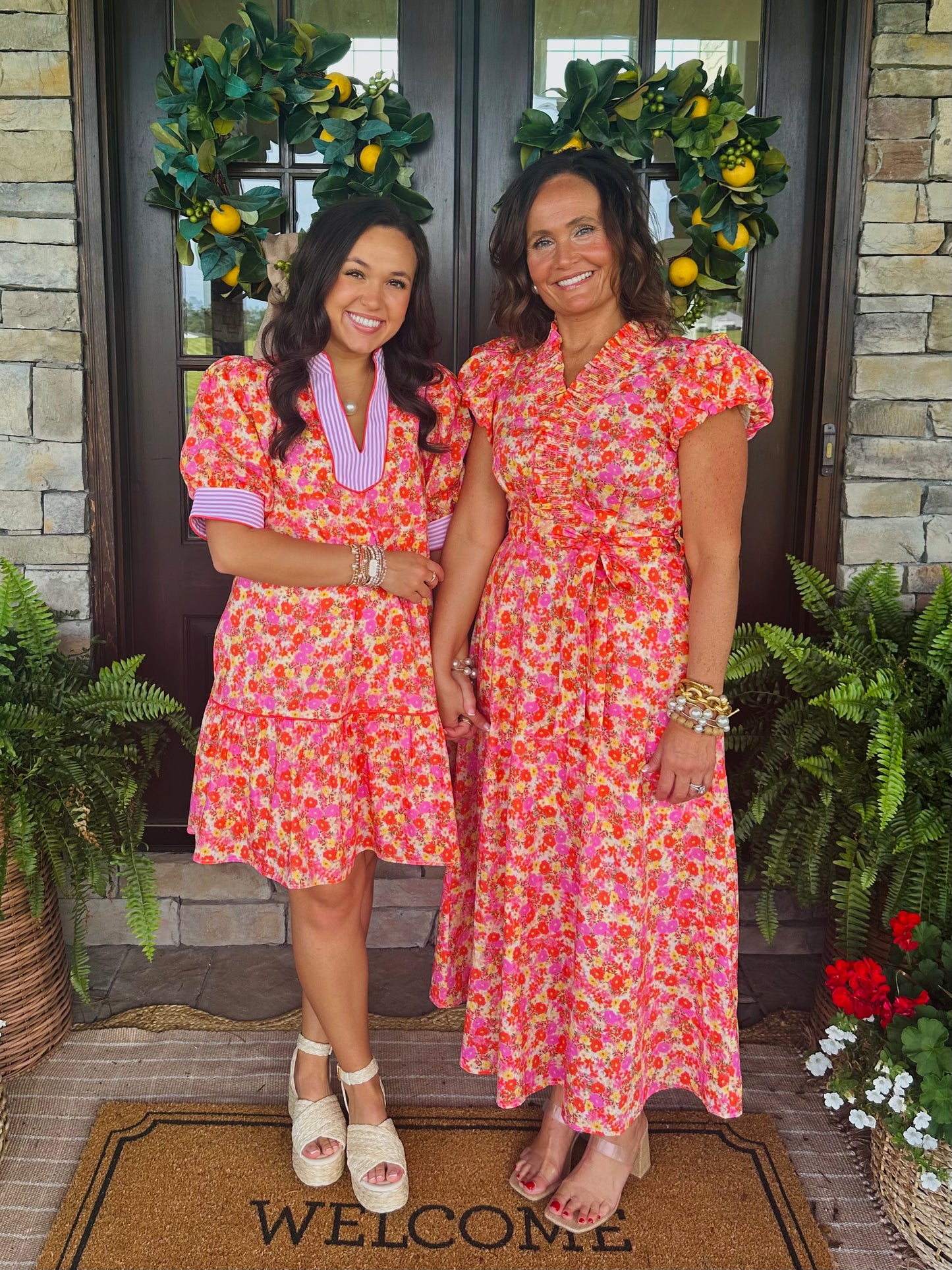 The Maree Pink + Orange Floral Midi Dress